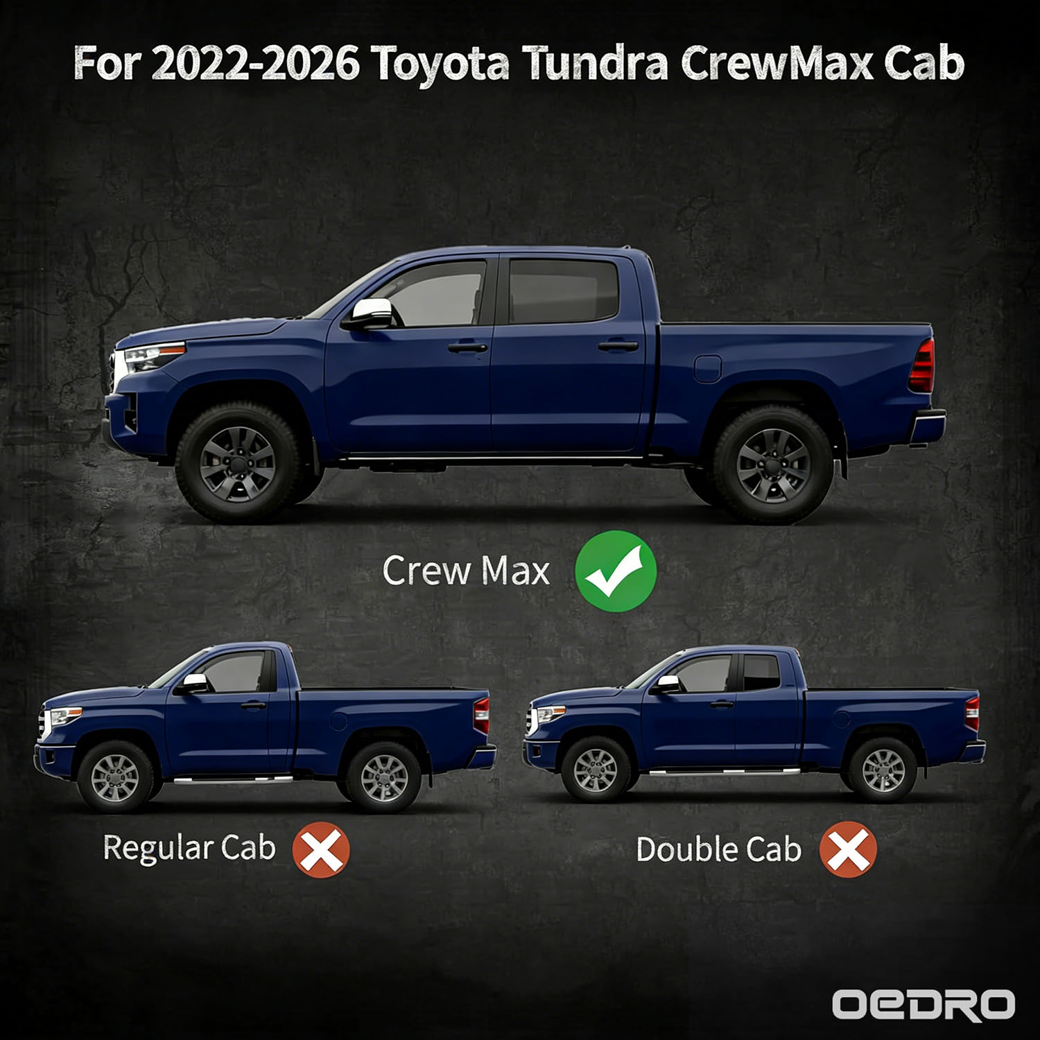 Side view of OEDRO Dual Convex Platform Running Boards Compatible with 2022-2026 Toyota Tundra Crewma Cab, Two-Stairs Bed Access Side Steps, Carbon Steel Nerf Bars