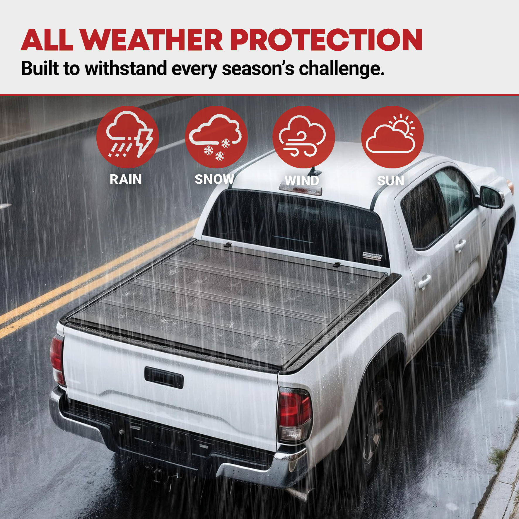 Side view of YITAMOTOR Low-Profile Hard Quad-Fold Tonneau Cover for 2010-2026 Dodge Ram 2500/3500 | 6.4 ft Bed (No Rambox)
