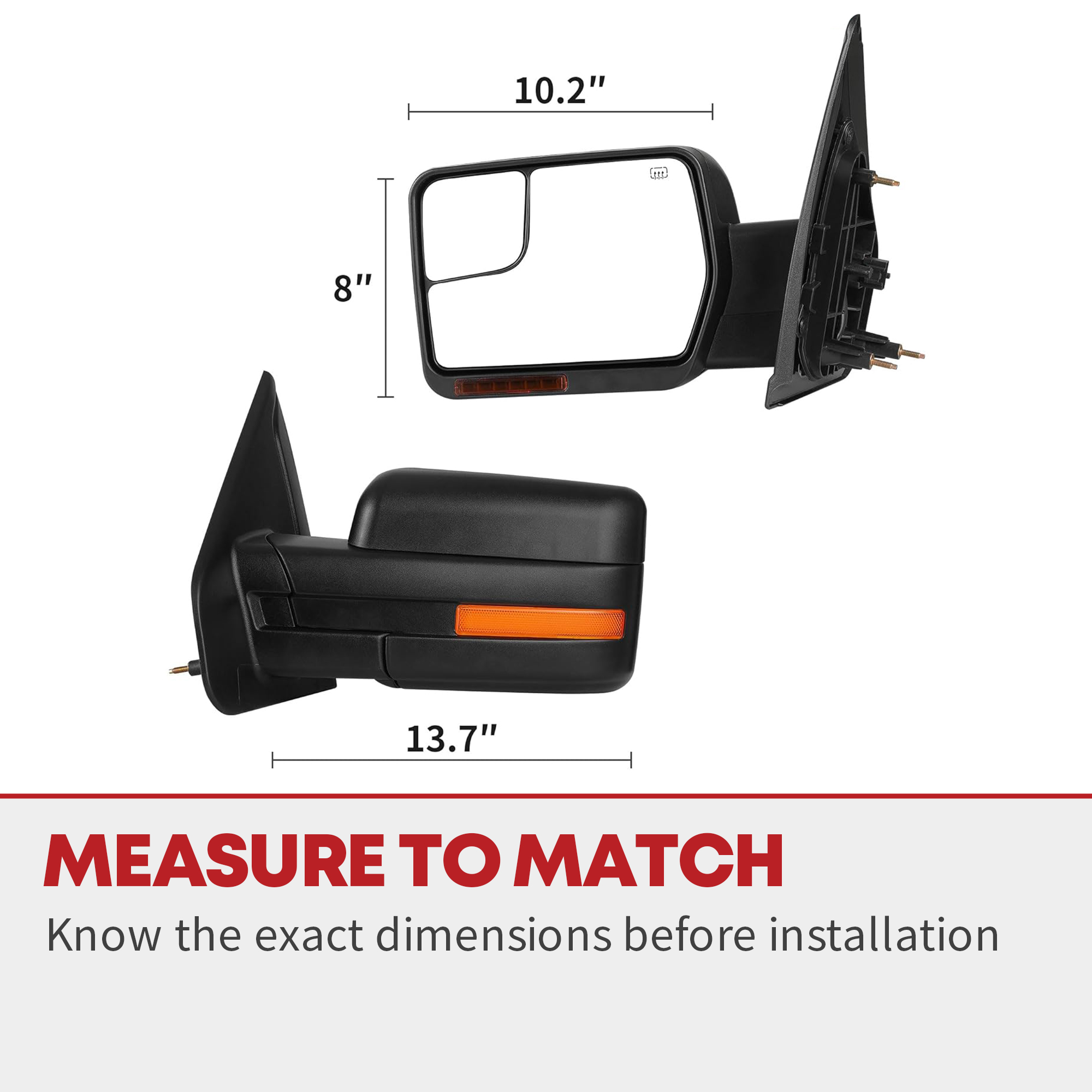 Side view of YITAMOTOR Power Heated Towing Mirrors for Ford F150 | Dual LED Signal & Puddle Light