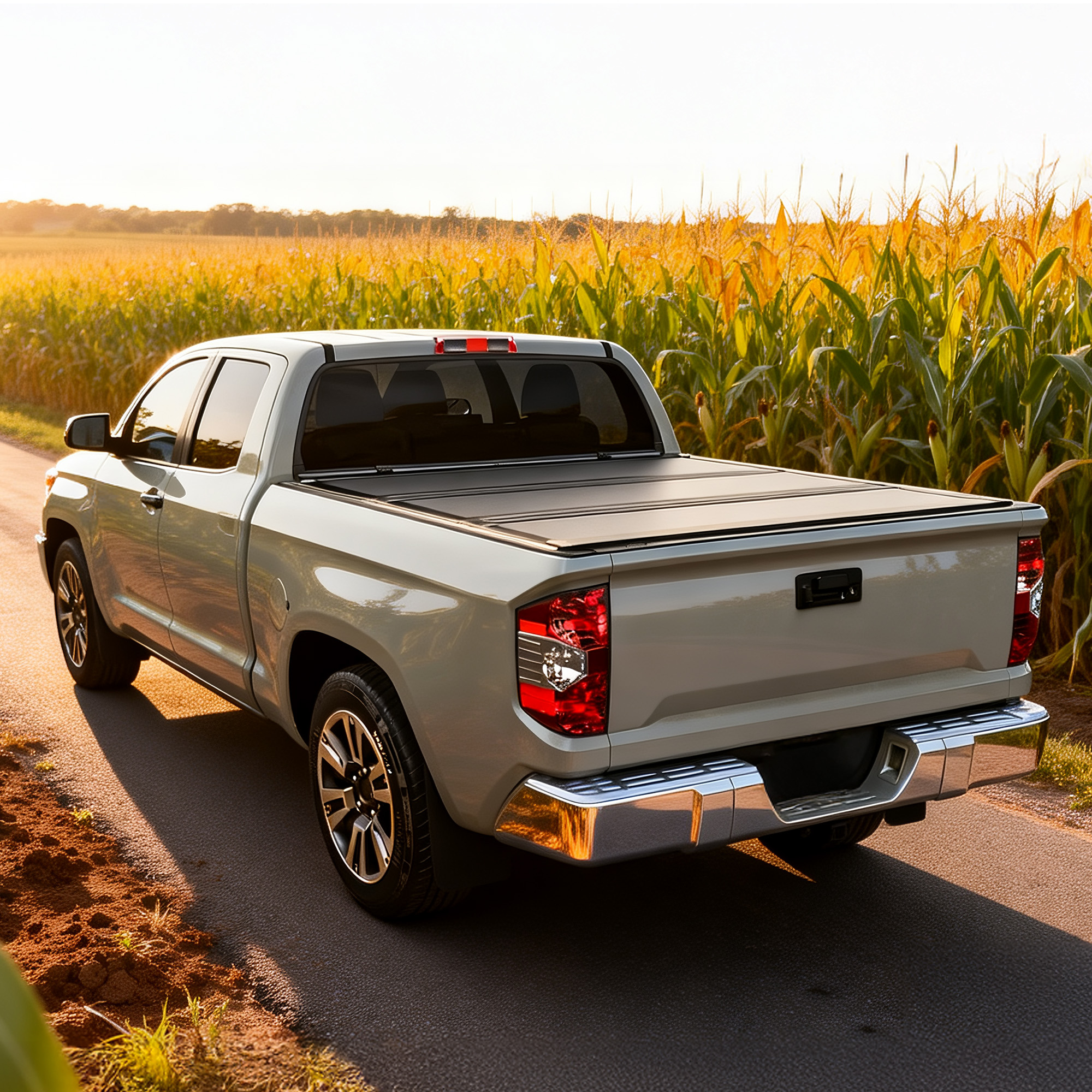 Side view of YITAMOTOR Low-Profile Hard Tri-Fold Tonneau Cover for 2022-2026 Toyota Tundra 5.5ft Bed w/ Deck Rail (Excl. Trail Edition)