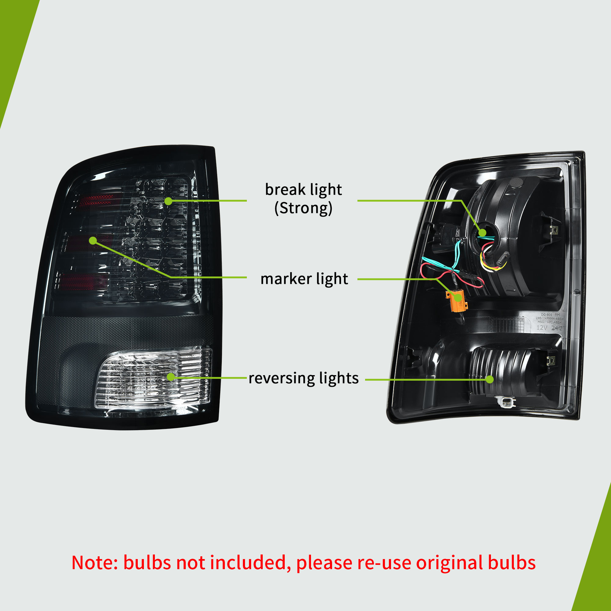 Side view of YITAMOTOR® Tail Lights Compatible with 2009-2018 Dodge Ram 1500, 2010-2018 Dodge Ram 2500 3500, 19-22 Ram 1500 Classic Black Smoked Lens Replacement L