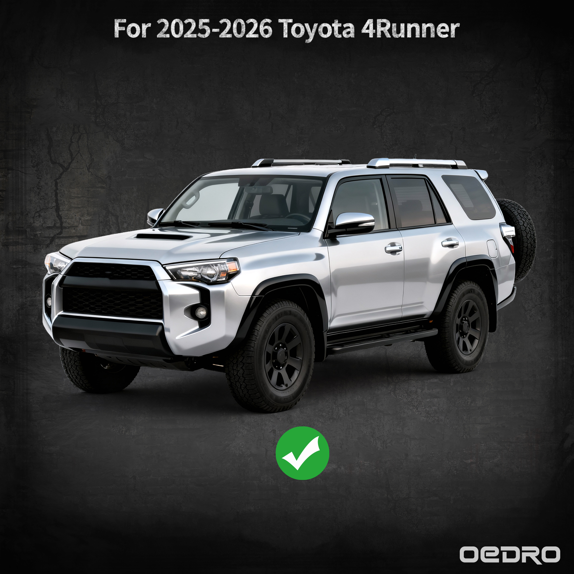 Side view of oEdRo Running Boards Compatible with 2025-2026 Toyota 4Runner, Two Stair Design Side Step Rails, Powder-Coated Black Bolt-on Carbon Steel Nerf Bars