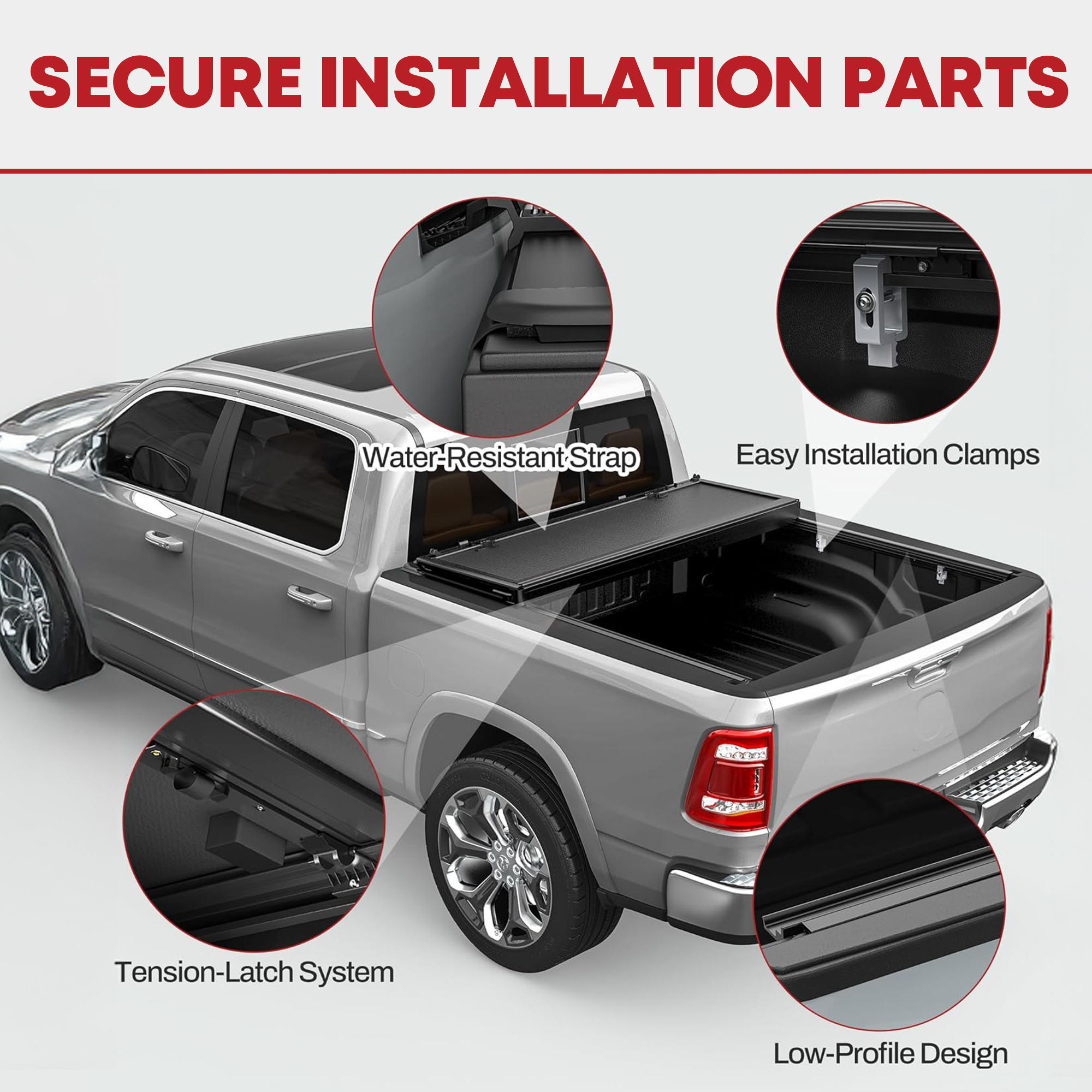 Side view of YITAMOTOR Low-Profile Hard Tri-Fold Tonneau Cover for 2022-2026 Toyota Tundra 5.5ft Bed w/ Deck Rail (Excl. Trail Edition)