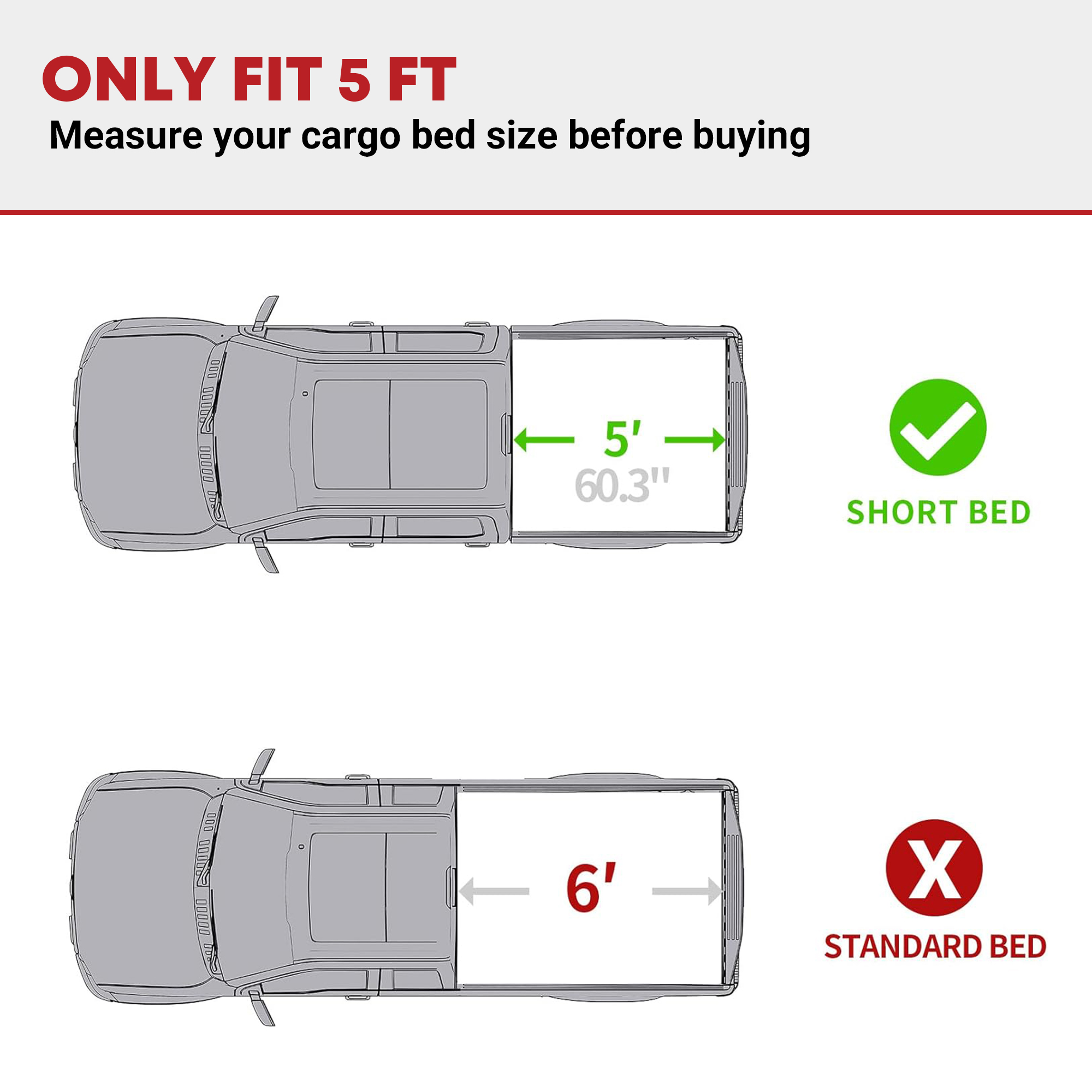 Side view of YITAMOTOR Low-Profile Hard Tri-Fold Tonneau Cover for 2020-2026 Jeep Gladiator JT 5ft Bed w/ Trail Rail System