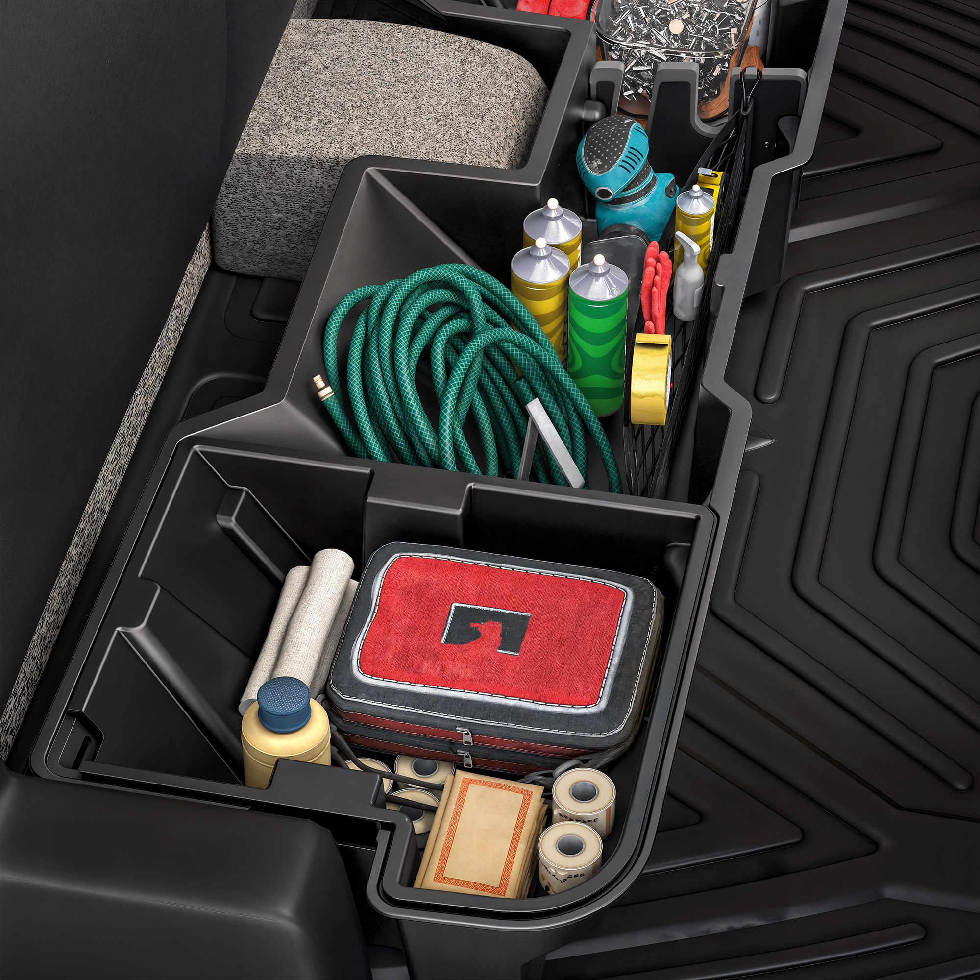 Side view of OEDRO Under Seat Storage fits 2019-2026 Dodge Ram 1500 Crew Cab New Body Style (Not for Classic), Upgraded Rear Underseat Storage Truck Organizer