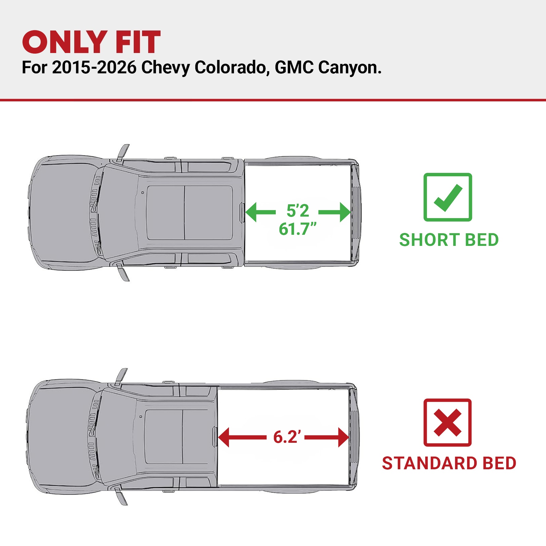 Side view of YITAMOTOR Low-Profile Hard Quad-Fold Tonneau Cover for 2015-2026 Chevy Colorado/GMC Canyon 5.2 ft Bed | Truck Bed Cover
