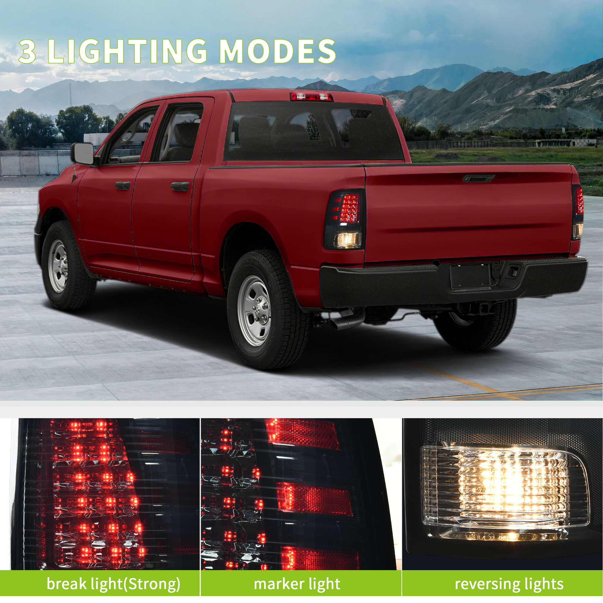 Side view of YITAMOTOR® Tail Lights Compatible with 2009-2018 Dodge Ram 1500, 2010-2018 Dodge Ram 2500 3500, 19-22 Ram 1500 Classic Black Smoked Lens Replacement L