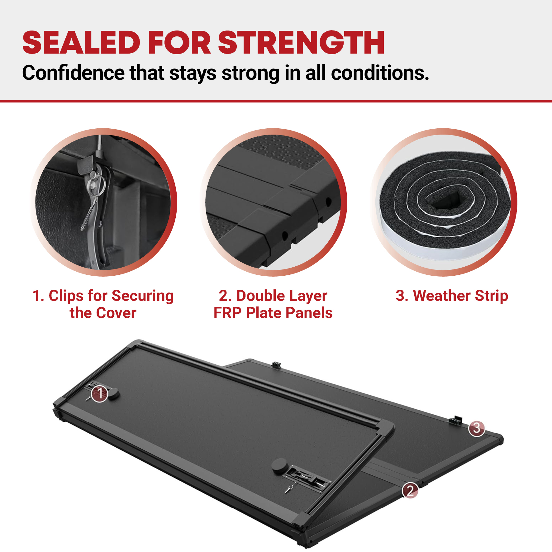 Side view of YITAMOTOR FRP Hard Tri-Fold Tonneau Cover for 2005-2015 Toyota Tacoma 5 ft Bed (Excludes Trail Edition) | Durable Truck Bed Cover