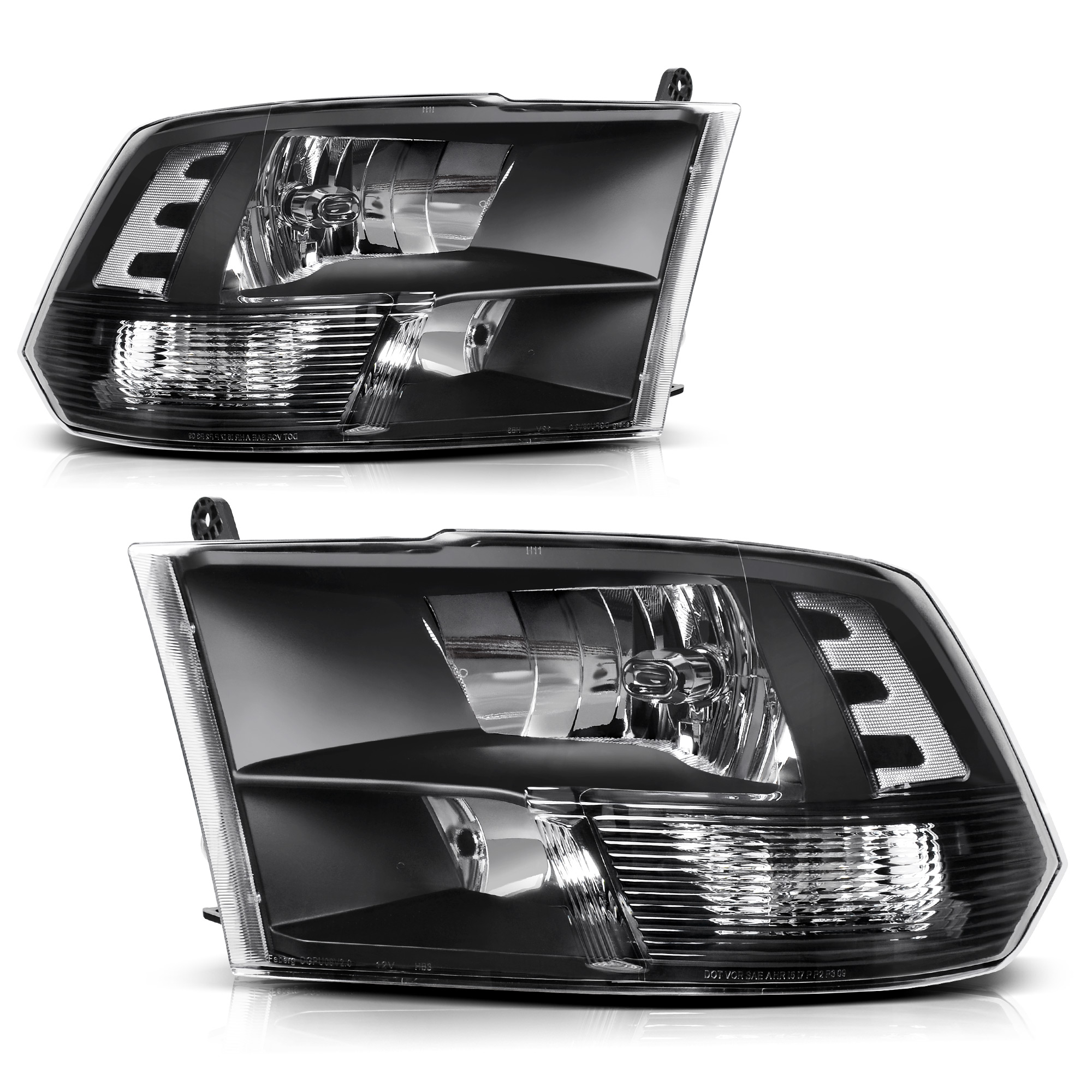 YITAMOTOR® Headlight Assembly For 2009-2018 Dodge Ram 1500 Black Quad Model Headlights Lamps Left+Right