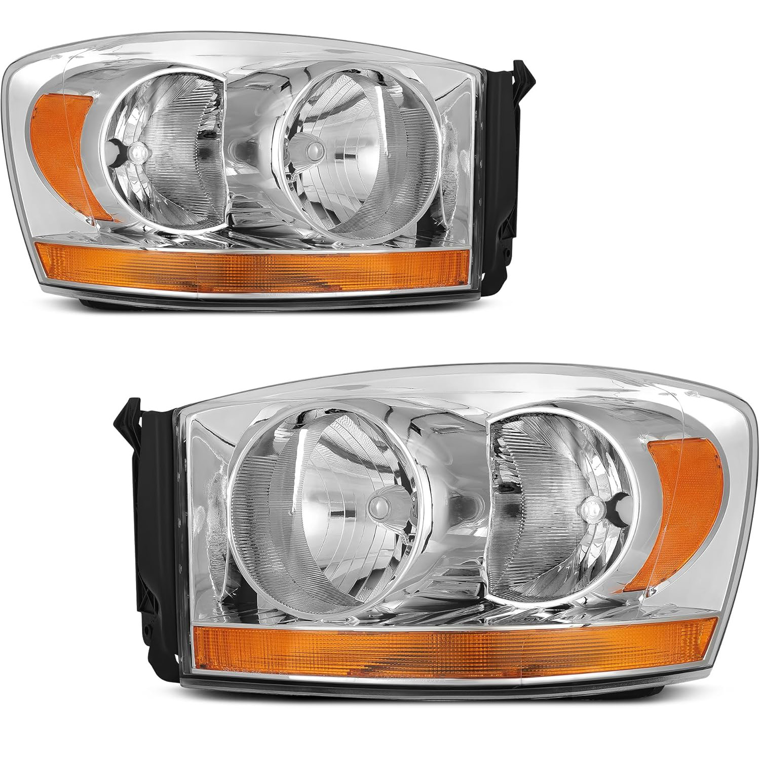 YITAMOTOR Headlights Assembly for 2006-2008 Dodge Ram 1500 / 2006-2009 Ram 2500 3500 | Chrome Housing, Amber Reflector