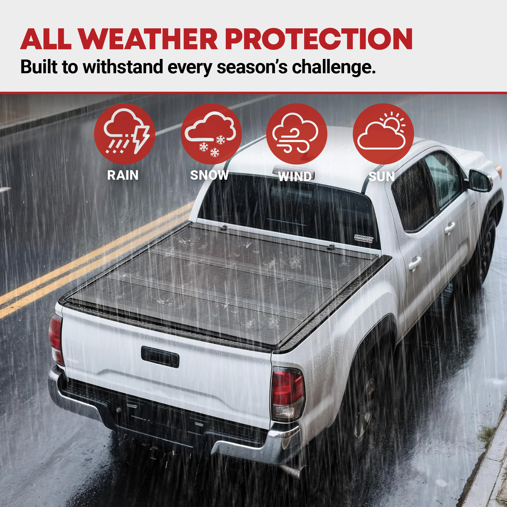 Side view of YITAMOTOR Low-Profile Hard Tri-Fold Tonneau Cover for 2015-2026 Chevy Colorado & GMC Canyon 5.2ft Bed