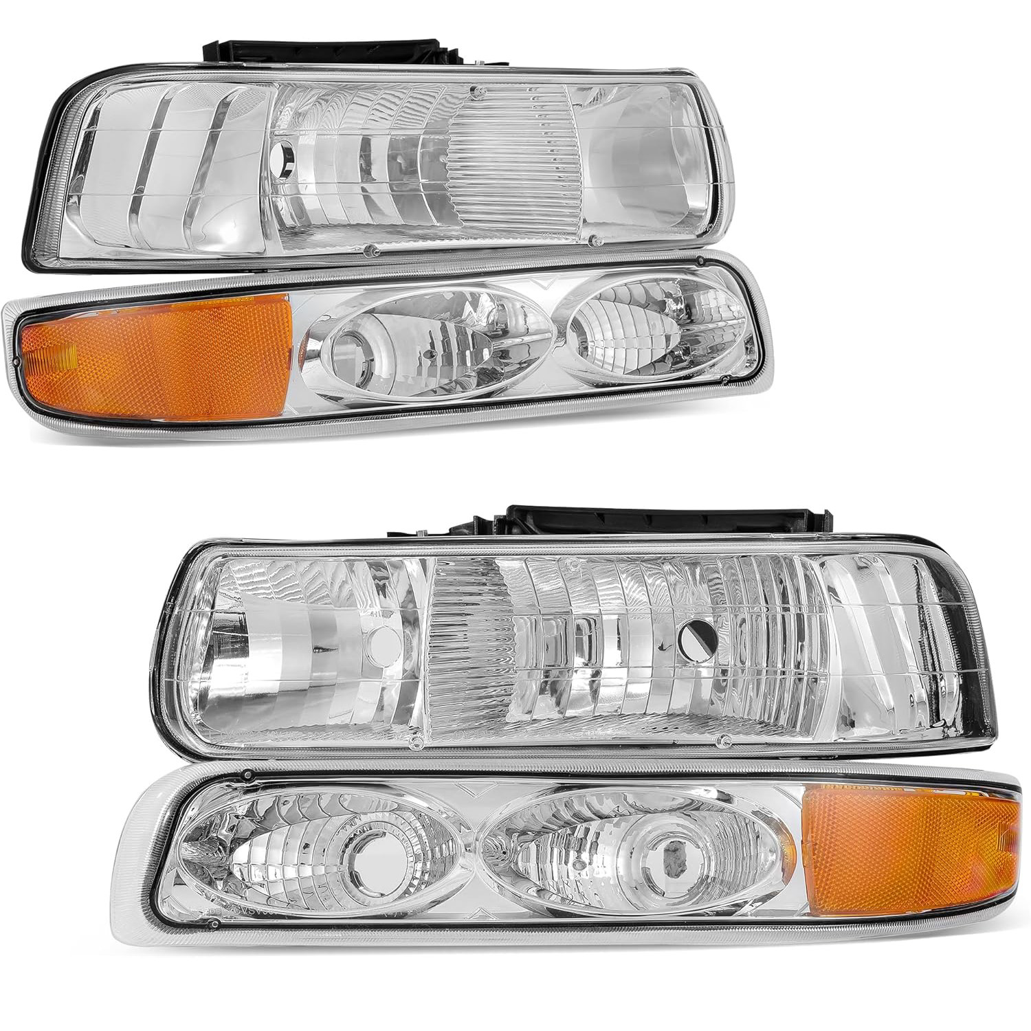 YITAMOTOR Headlights Assembly Pair for 1999 2000 2001 2002 Chevy Silverado 1500 2500 | Chrome Housing, Amber Reflector