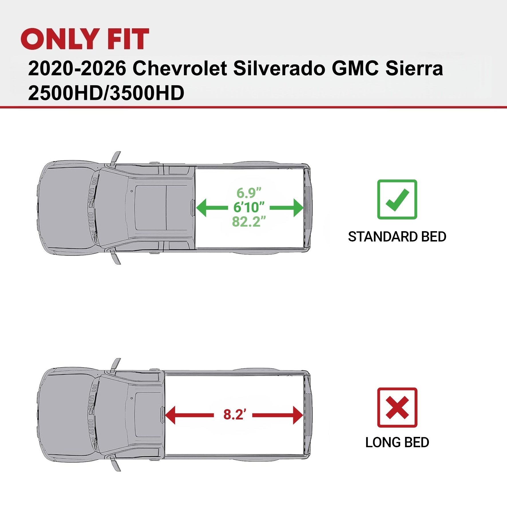 Side view of Hard Quad Fold Tonneau Cover for 2020-2026 Silverado/Sierra 2500/3500 HD | 6.9ft Bed | YITAMOTOR