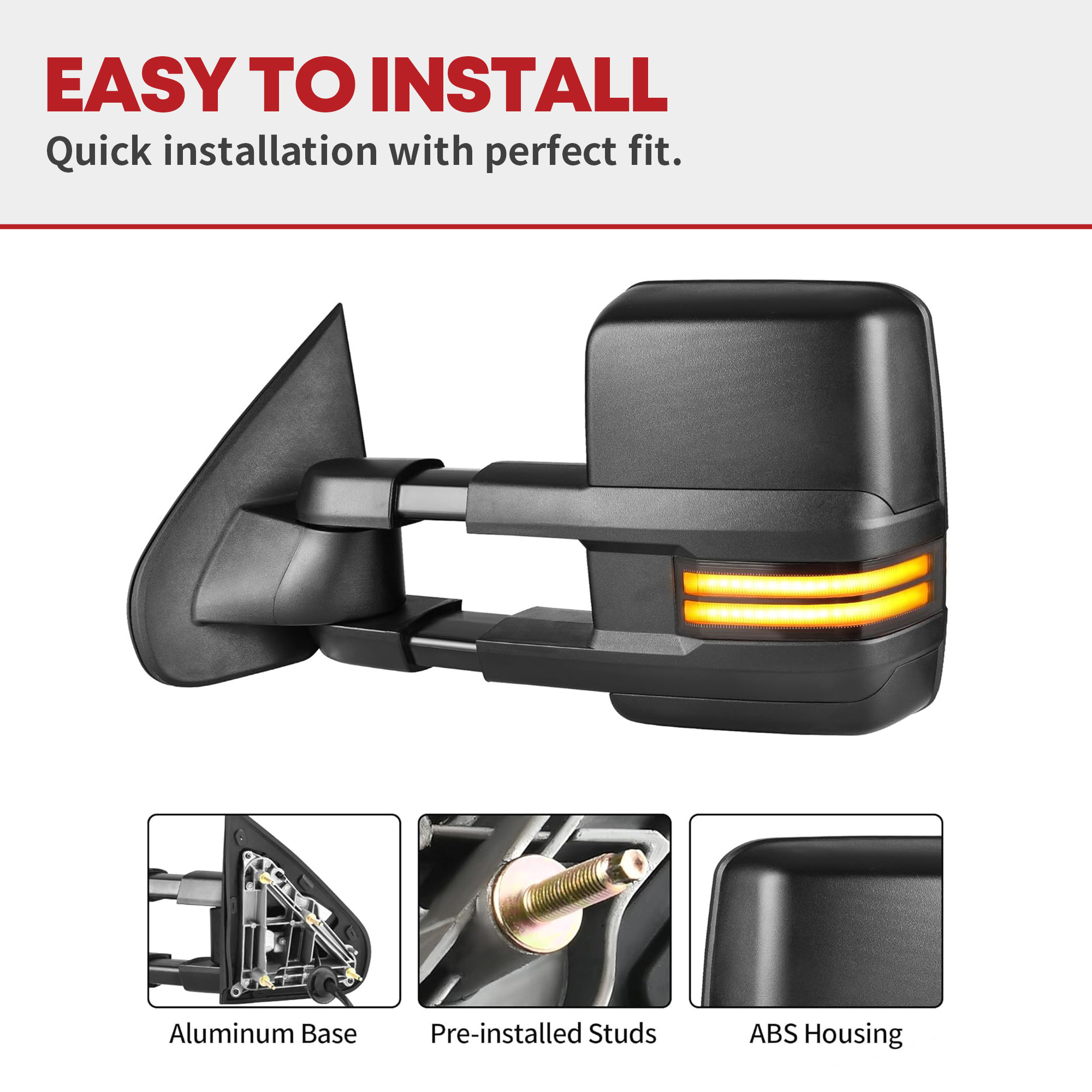 Side view of YITAMOTOR Towing Mirrors - 2014-2018 Silverado/Sierra 1500-3500 HD | Power Heated, LED Switchback, Manual Fold