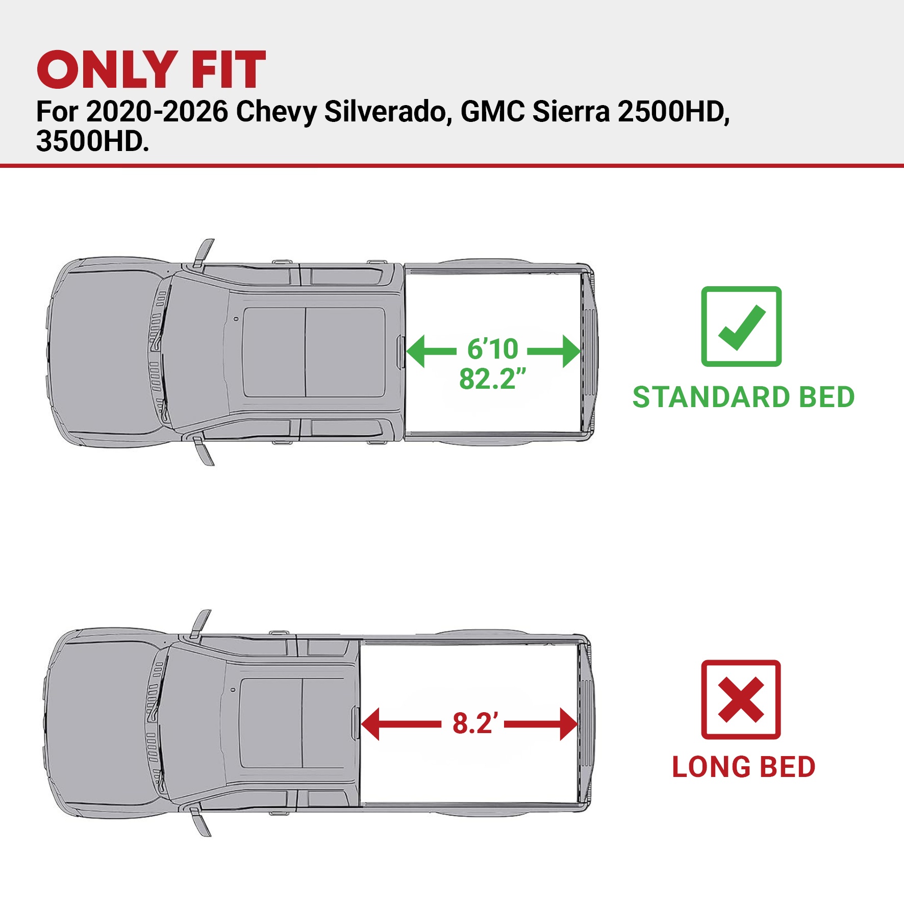Side view of YITAMOTOR Low-Profile Hard Quad-Fold Tonneau Cover for 2020-2026 Chevy Silverado HD/GMC Sierra HD 6.9 ft Bed (No Multi-Flex Tailgate) |Truck Bed Cove