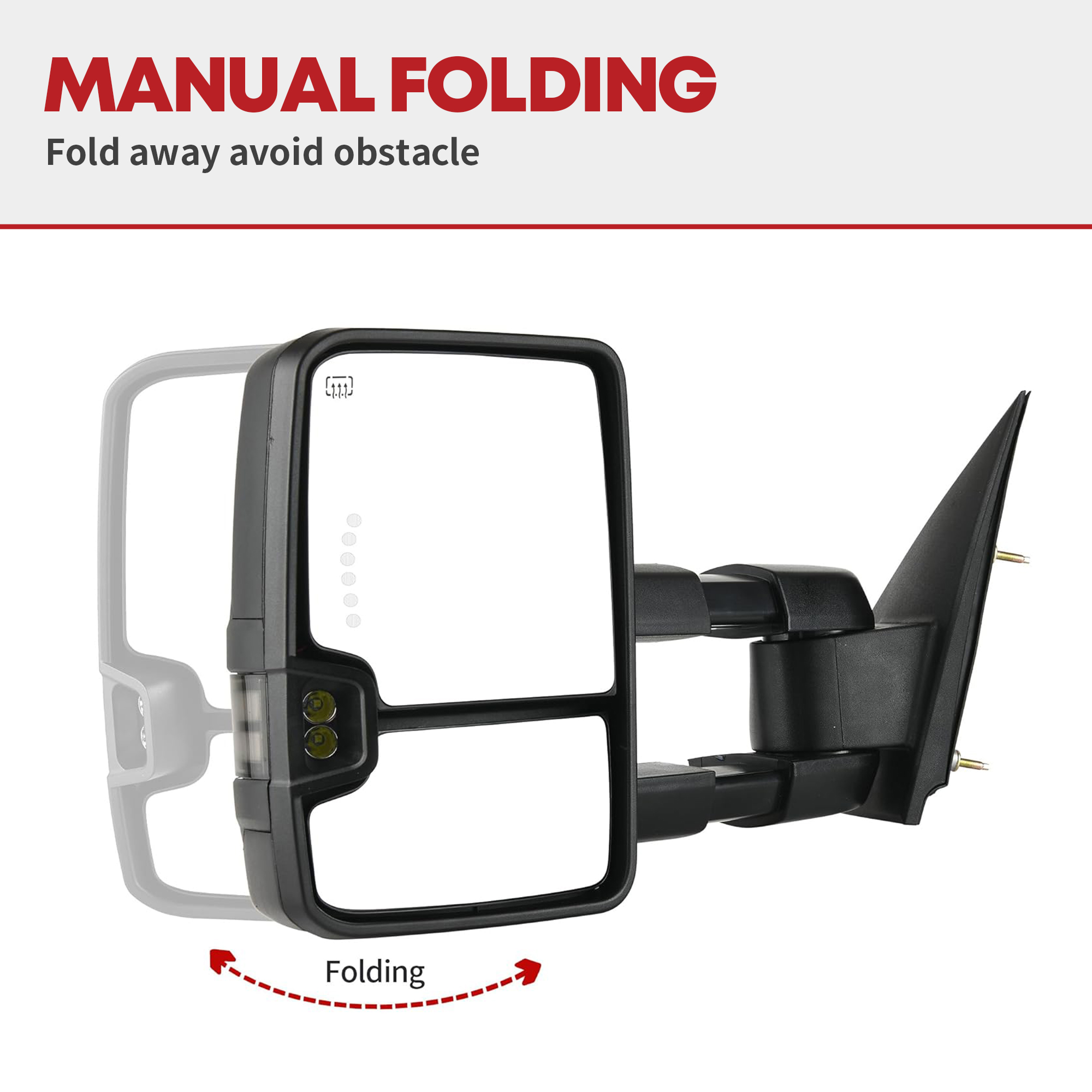 Side view of YITAMOTOR Towing Mirrors - 2014-2018 Silverado/Sierra 1500-3500 HD | Power Heated, LED Switchback, Manual Fold