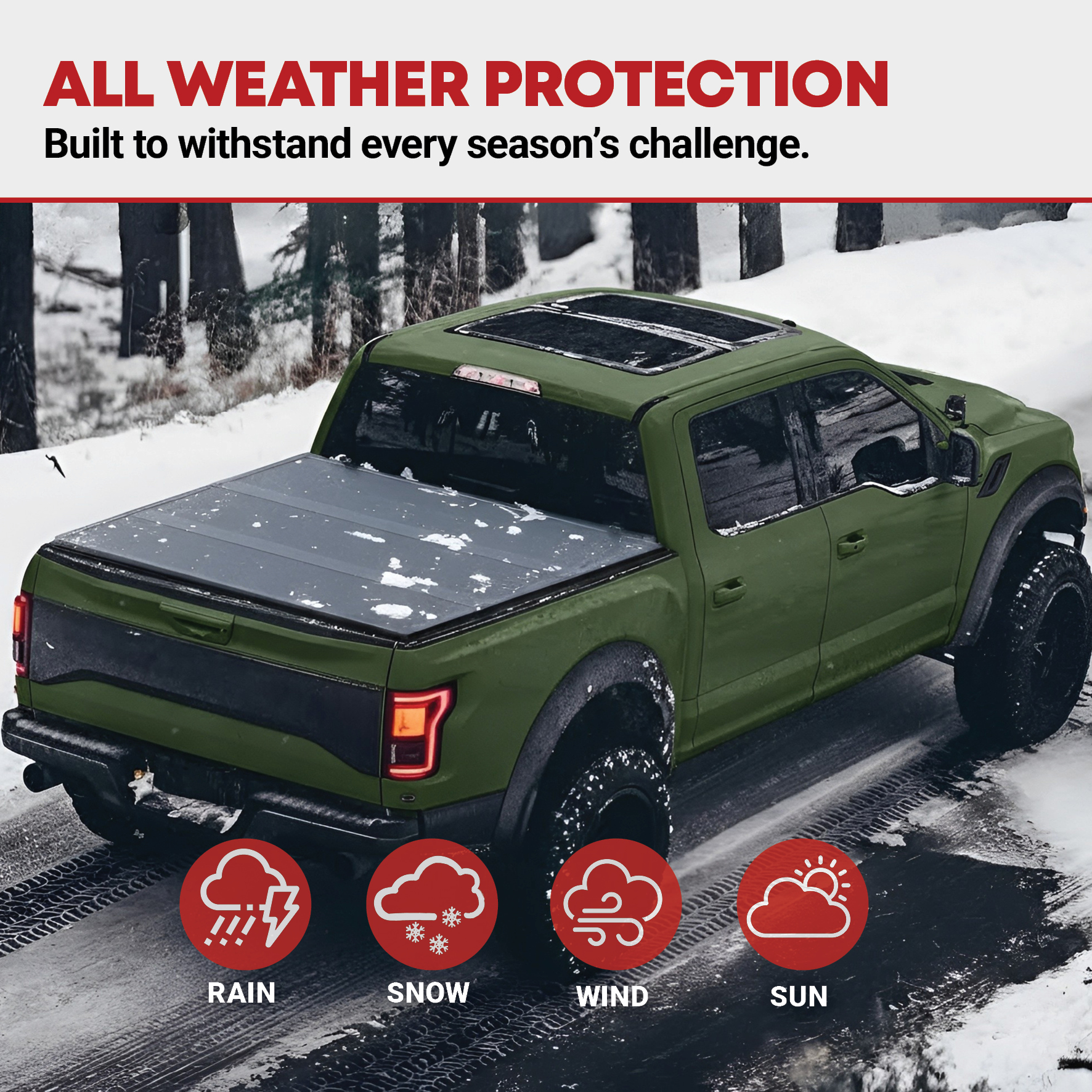 Side view of YITAMOTOR FRP Hard Tri-Fold Tonneau Cover for 2005-2015 Toyota Tacoma 5 ft Bed (Excludes Trail Edition) | Durable Truck Bed Cover