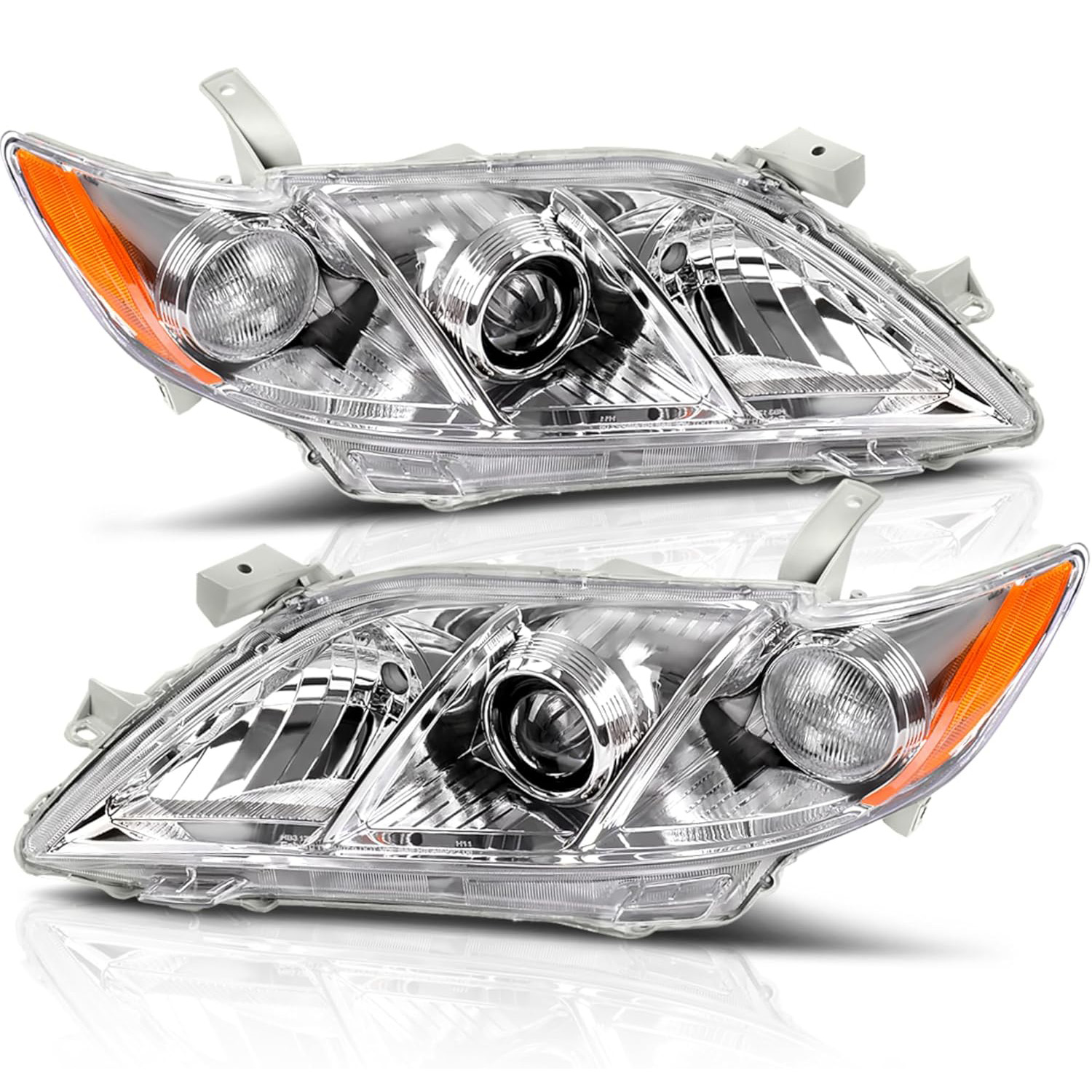 YITAMOTOR Projector Headlight Assembly Pair for 2007 2008 2009 Toyota Camry (Excl. Hybrid) | Chrome Housing, Amber Reflector, Clear Lens