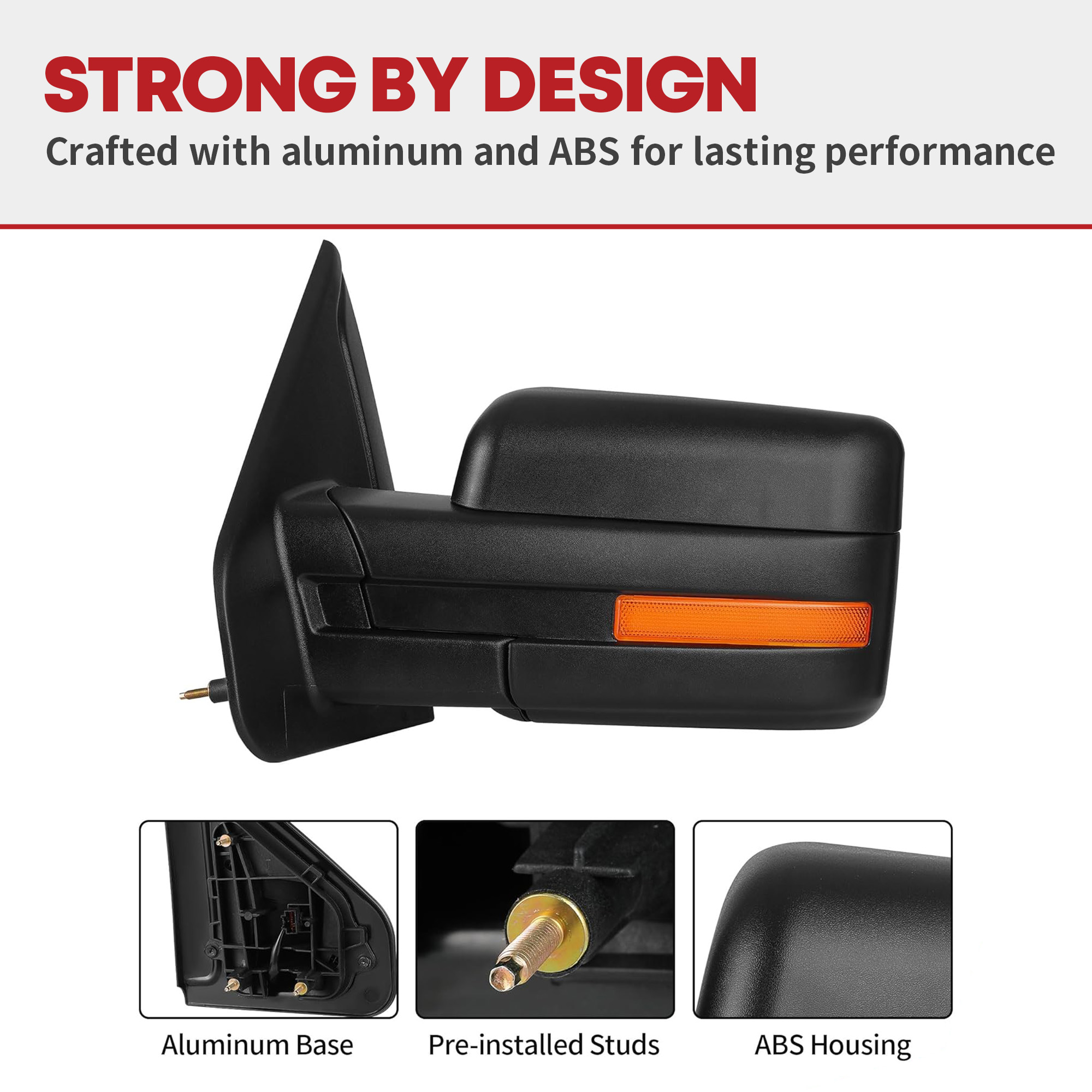 Side view of YITAMOTOR Power Heated Towing Mirrors for Ford F150 | Dual LED Signal & Puddle Light