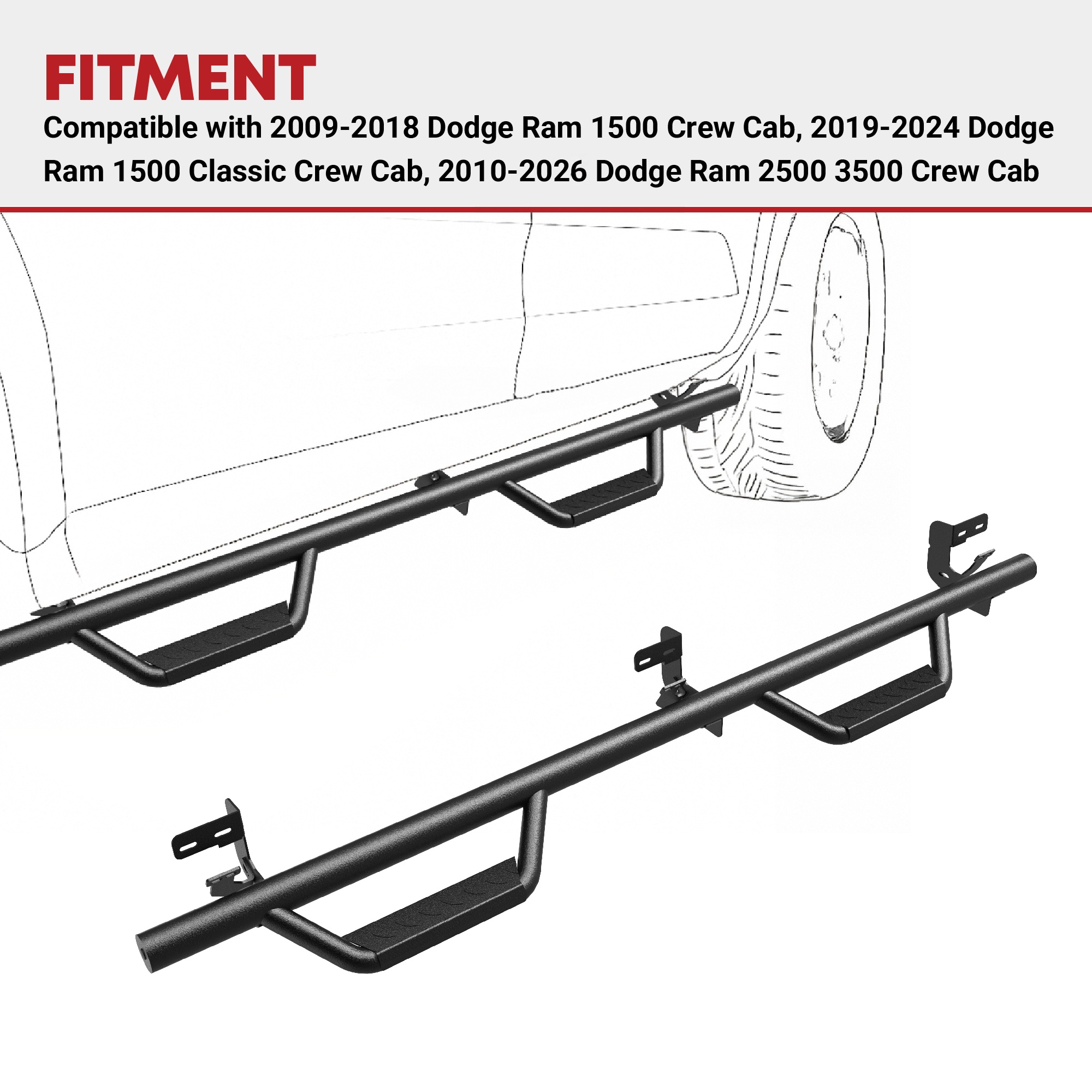 YITAMOTOR Drop Running Boards Compatible with 2009-2024 Ram 1500