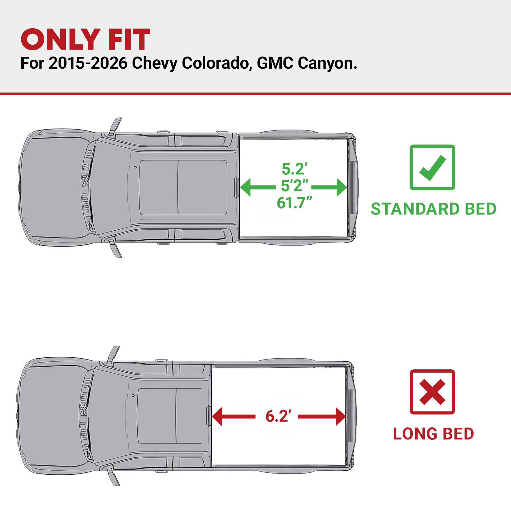 Side view of YITAMOTOR Low-Profile Hard Tri-Fold Tonneau Cover for 2015-2026 Chevy Colorado & GMC Canyon 5.2ft Bed