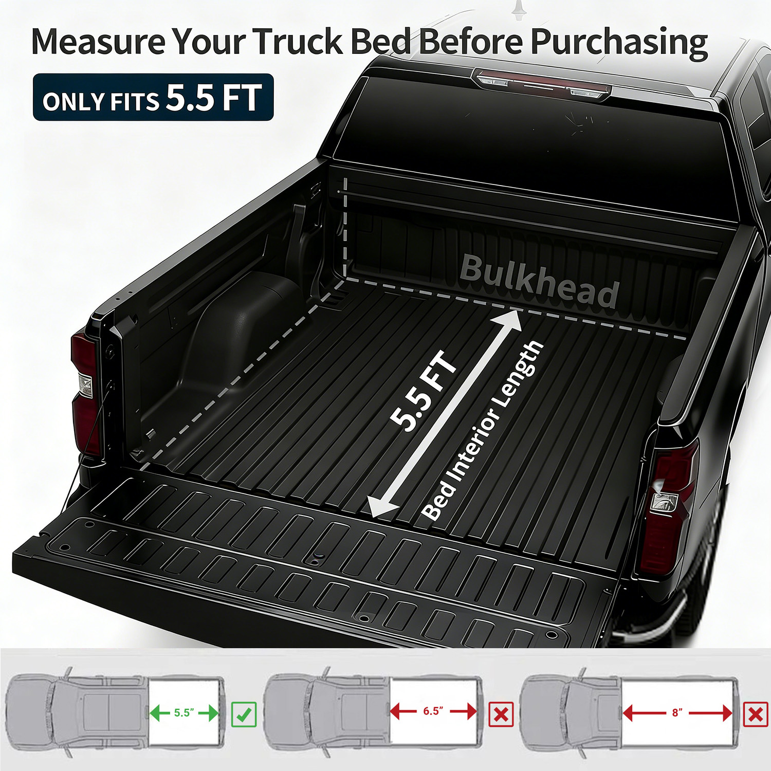 Side view of OEDRO Low-Profile Hard Tri-Fold  5.5 Feet Tonneau Cover Compatible with Toyota Tundra 2022-2026 (Excl. Trail) 5.5ft Bed with Deck Rail System