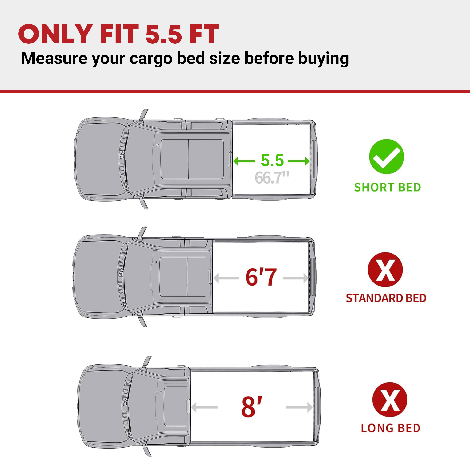 Side view of YITAMOTOR Low-Profile Hard Tri-Fold Tonneau Cover for 2022-2026 Toyota Tundra 5.5ft Bed w/ Deck Rail (Excl. Trail Edition)