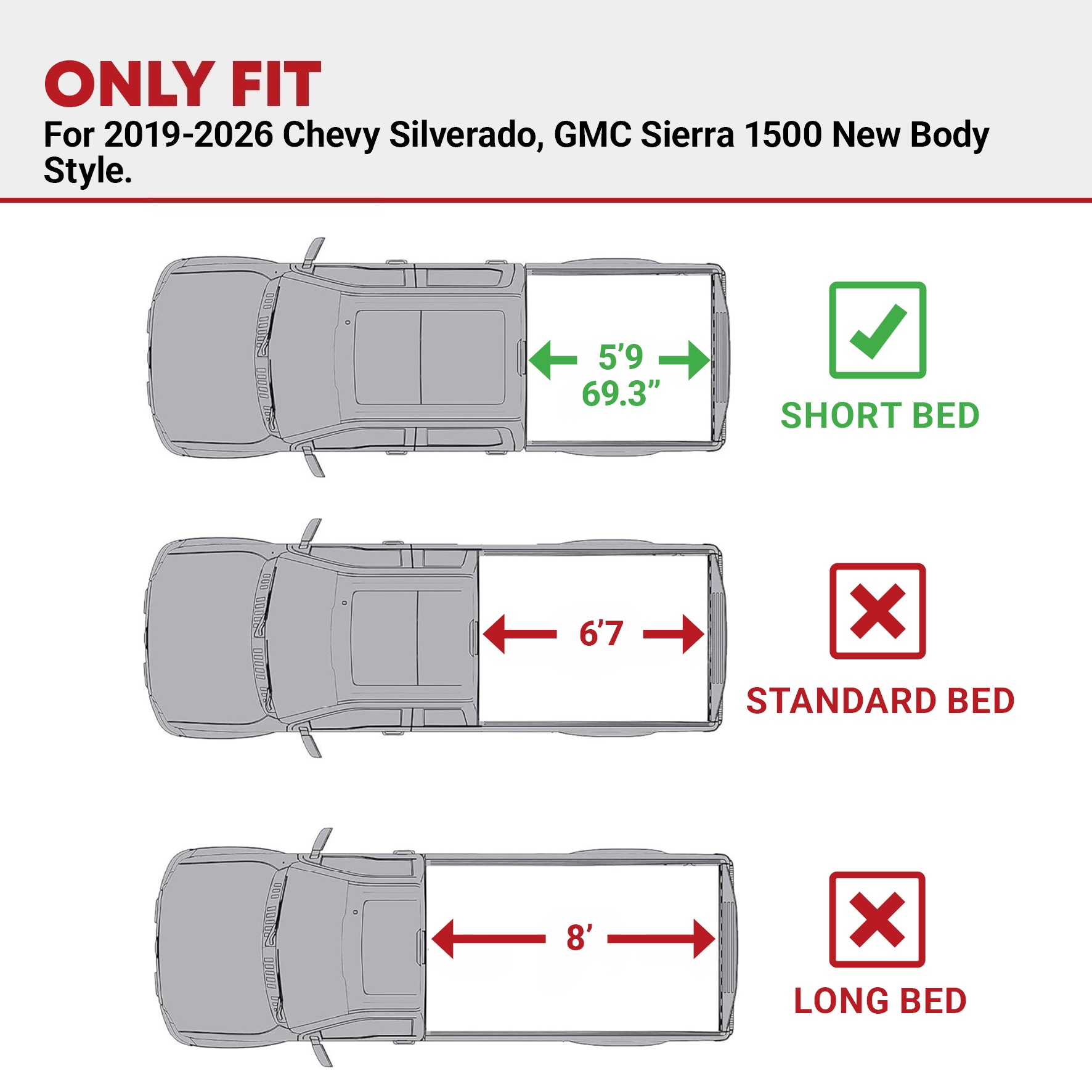 Side view of YITAMOTOR Low-Profile Hard Quad-Fold Tonneau Cover for 2019-2026 Chevy Silverado GMC Sierra 1500 5.8 ft Bed (No Multi-Flex Tailgate) | Truck Bed Cover