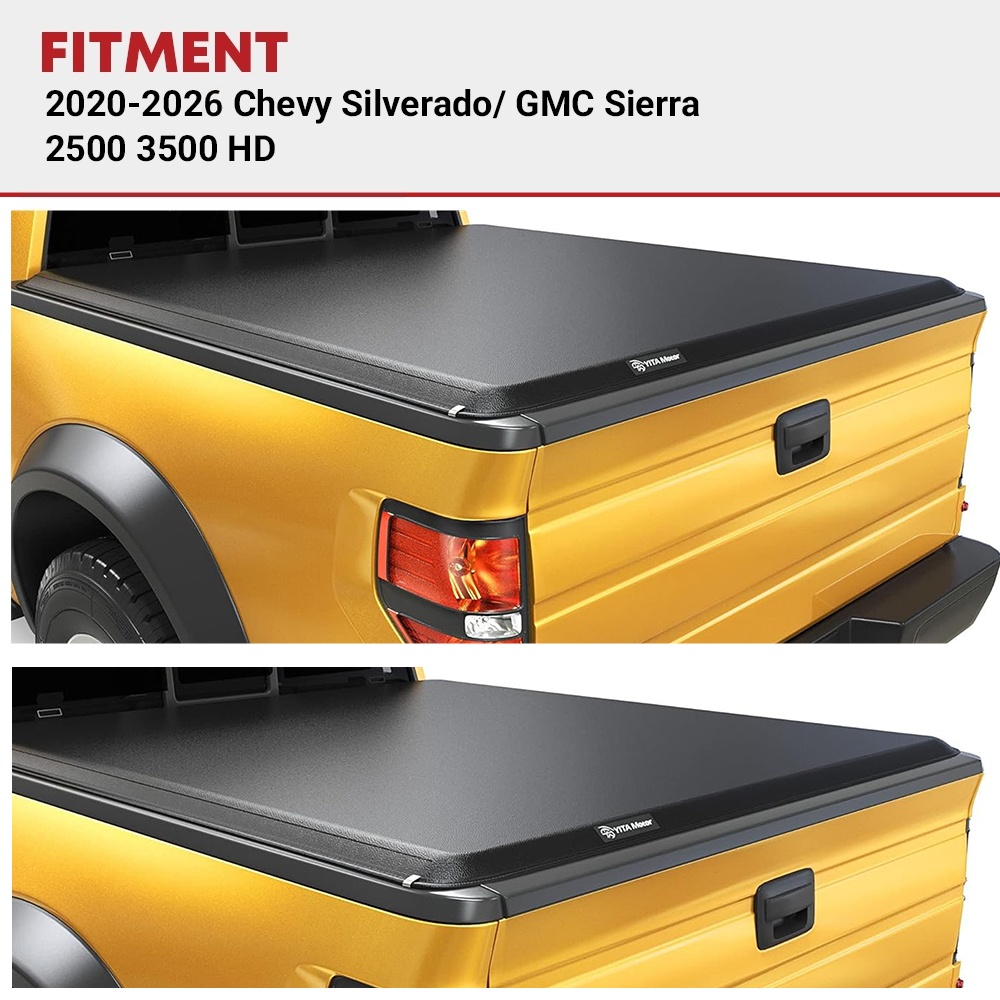 Side view of YITAMOTOR® 2020-2026 Chevy Silverado/GMC Sierra 2500 3500 HD Soft Roll Up Tonneau Cover, Fleetside 6.9 ft Bed