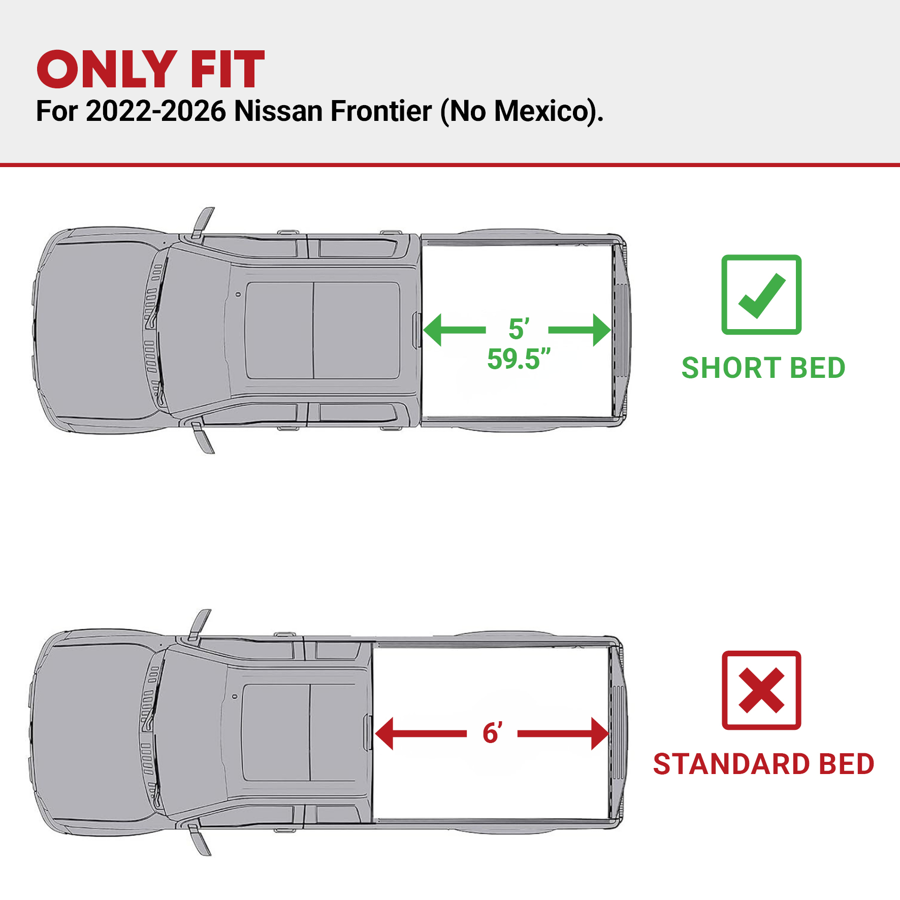 Side view of YITAMOTOR Low-Profile Hard Tri-Fold Tonneau Cover for 2022-2026 Nissan Frontier (Excl. Mexico Model)