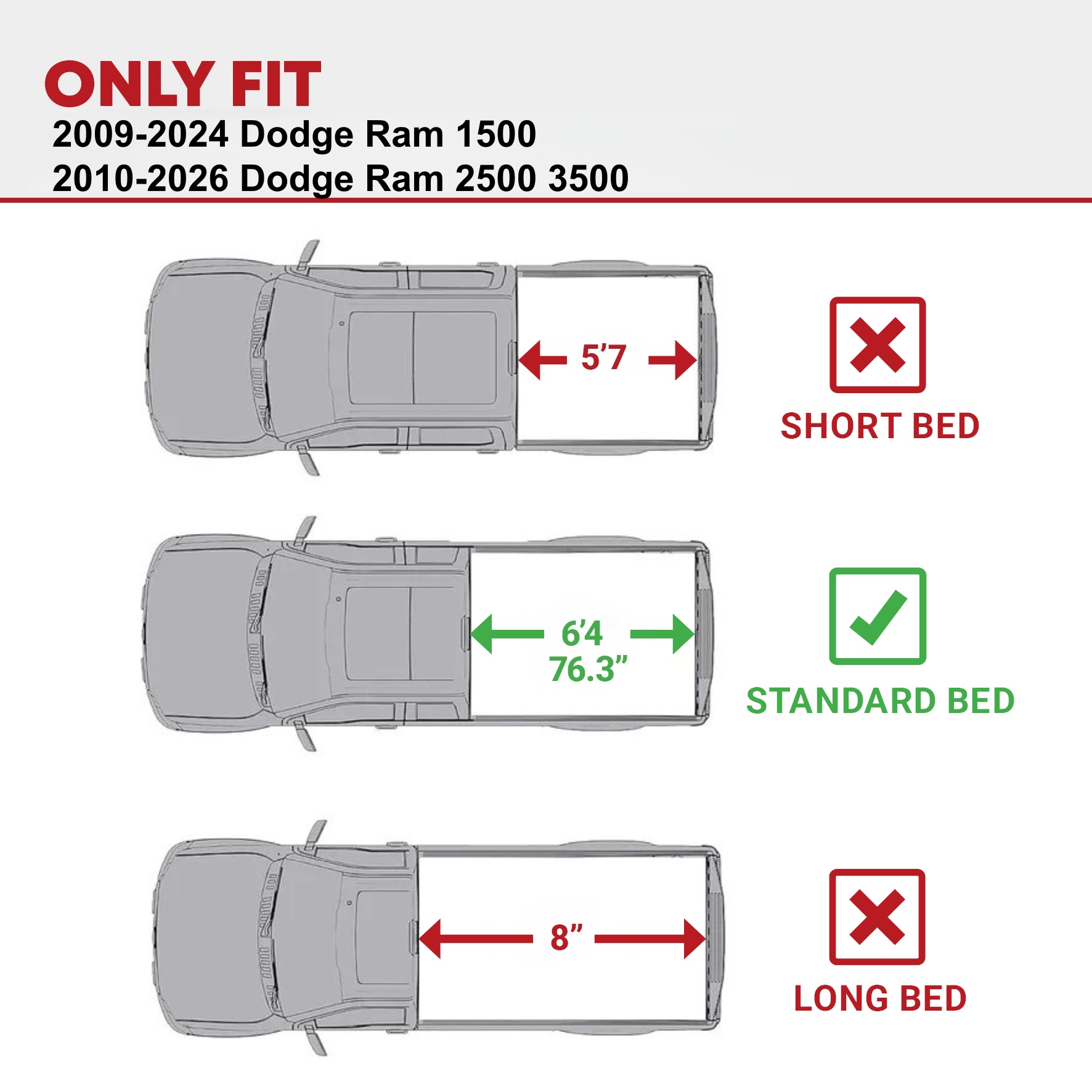 Side view of YITAMOTOR Low-Profile Hard Quad-Fold Tonneau Cover for 2010-2026 Dodge Ram 2500/3500 | 6.4 ft Bed (No Rambox)