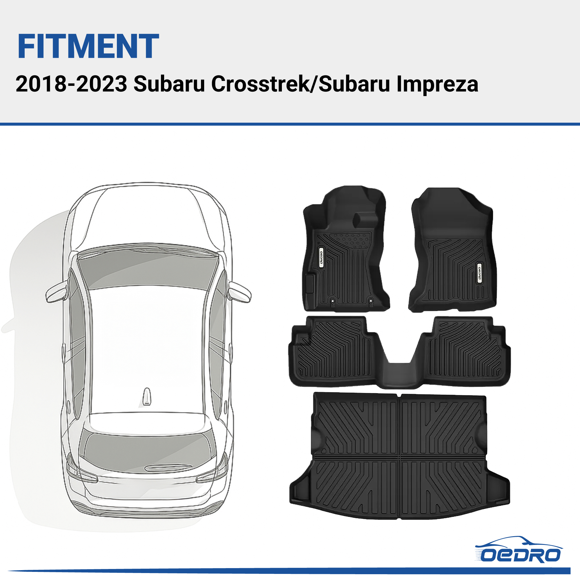 Side view of OEDRO Floor Mats Liners All-Weather TPE Cargo Mat for 2018-2023 Subaru Crosstrek/Subaru Impreza 1st, 2nd and 3 Row Liners