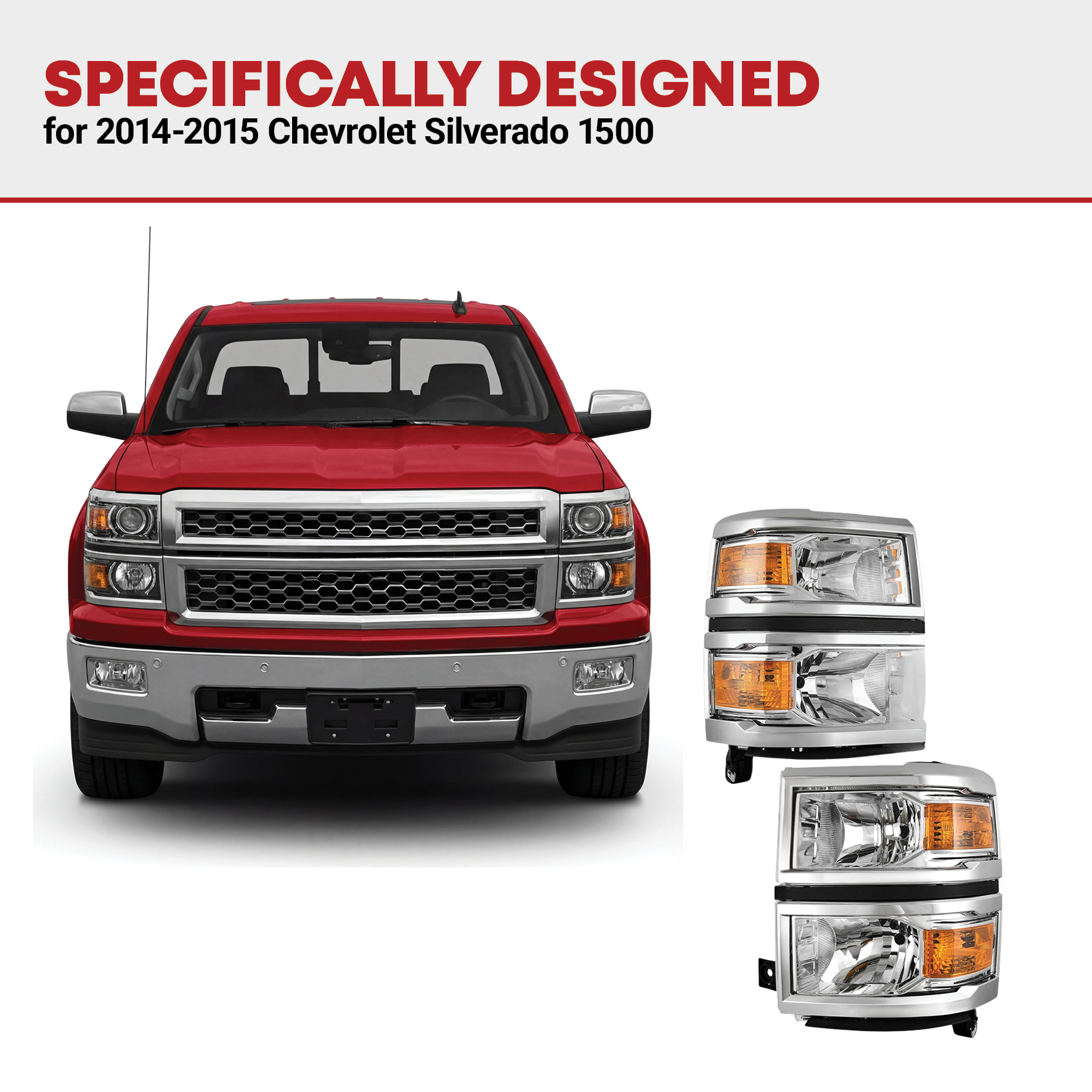Side view of YITAMOTOR® Front Headlights Chrome Headlamps for 2014-2015 Chevy Silverado 1500 Amber Side