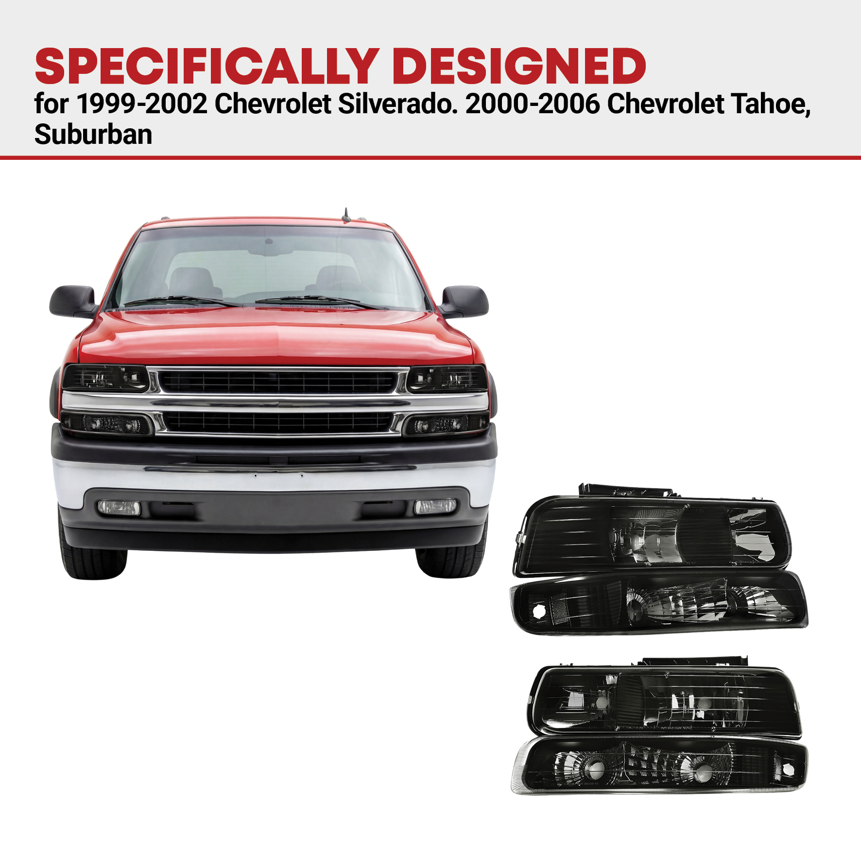 Side view of YITAMOTOR® 1999-2002 Chevy Silverado/2000-2006 Tahoe Suburban Headlights Assembly Smoke Lens