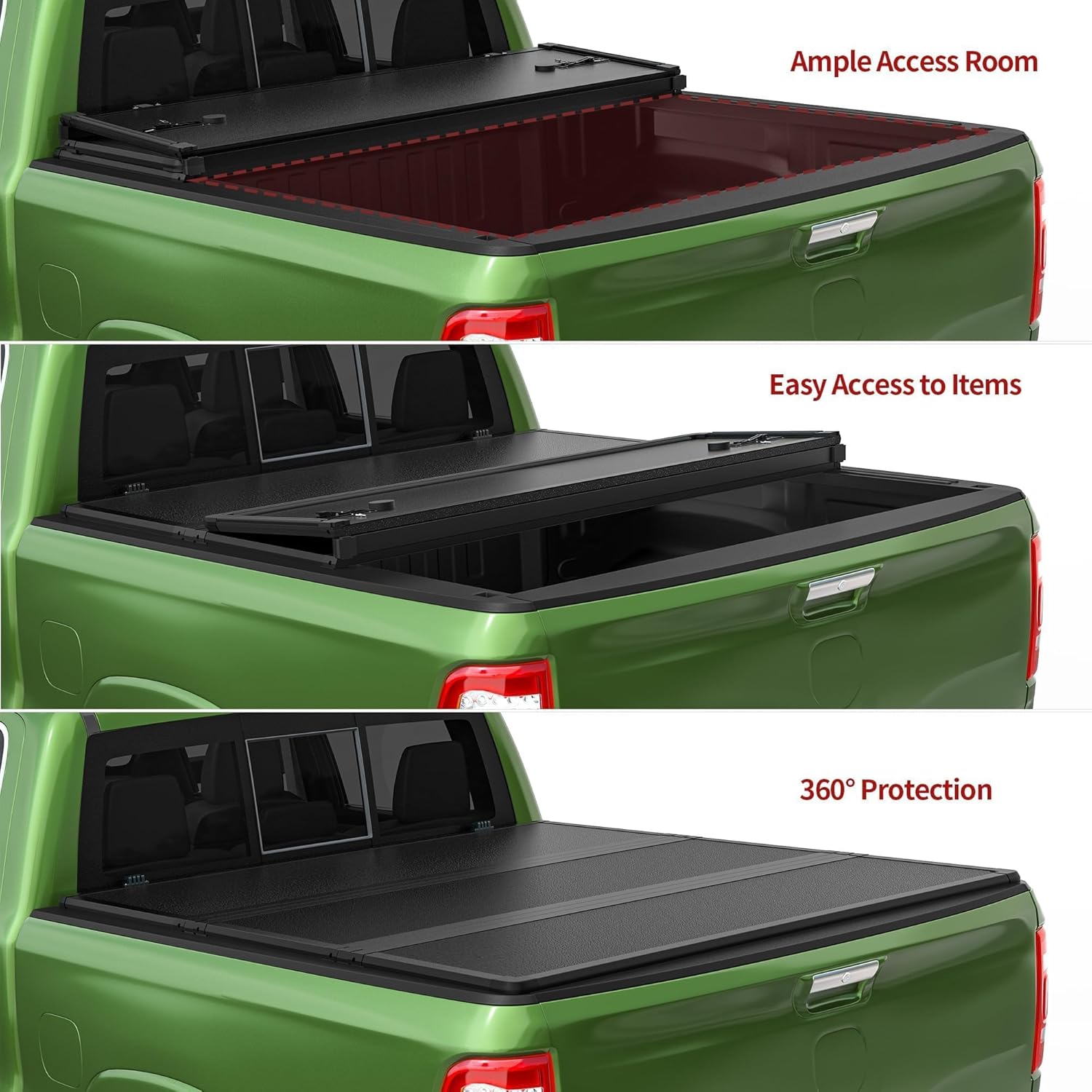 Side view of YITAMOTOR FRP Hard Tri-Fold Tonneau Cover for 2005-2015 Toyota Tacoma 6 ft Bed (Excl. Trail Edition)