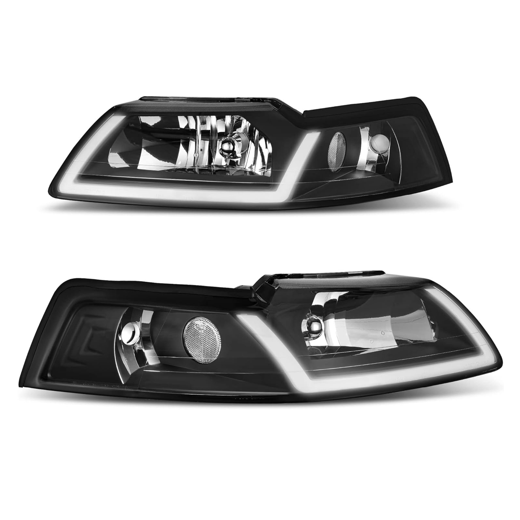 YITAMOTOR® LED DRL Headlights Assembly Compatible with 1999-2004 Ford Mustang Headlamp Replacement Pair with Daytime Running Light Black Housing Clear-image-OE-YTLLHL-1172