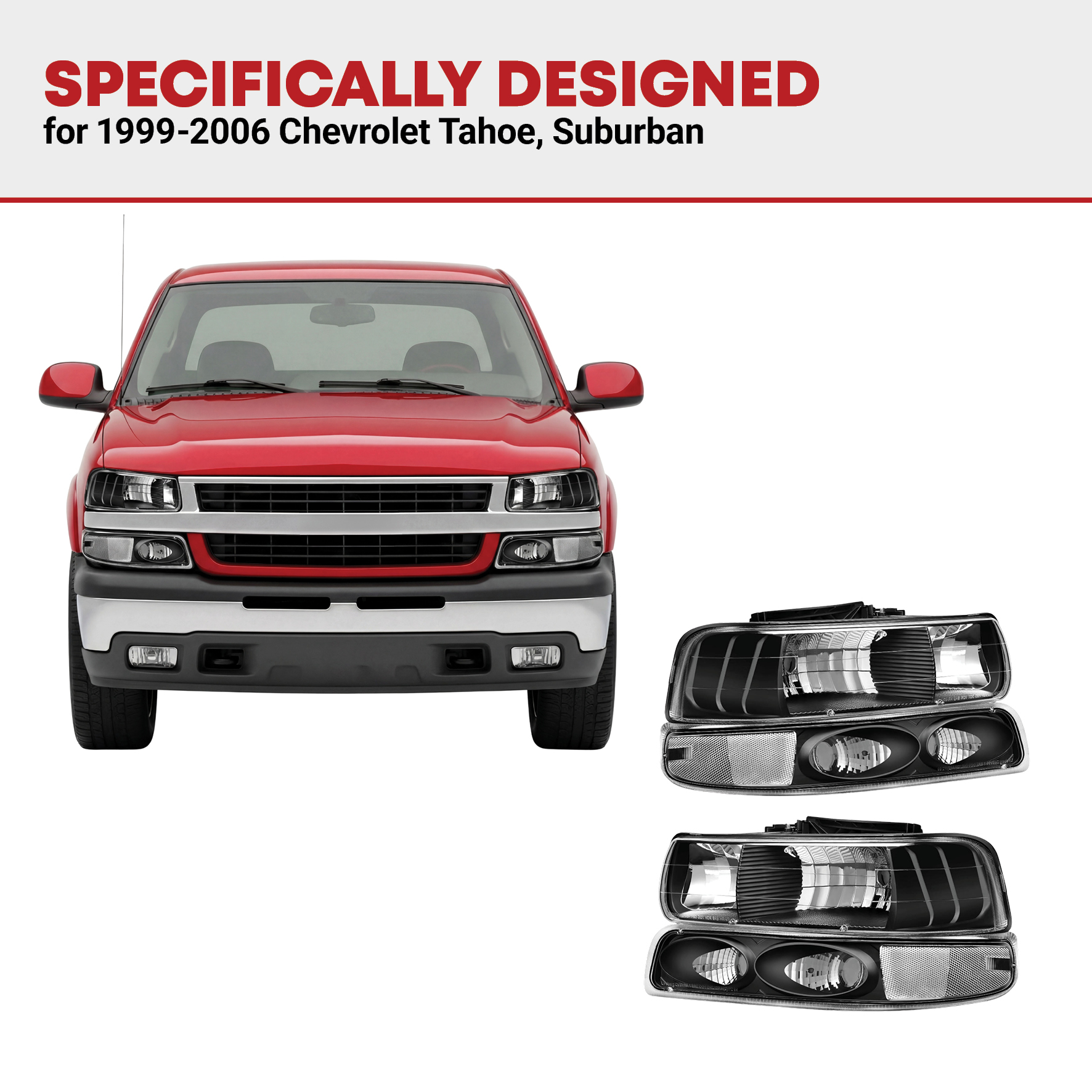 Side view of YITAMOTOR® 1999-2002 Chevy Silverado / 2000-2006 Tahoe Suburban Headlight Assembly Clear Reflector