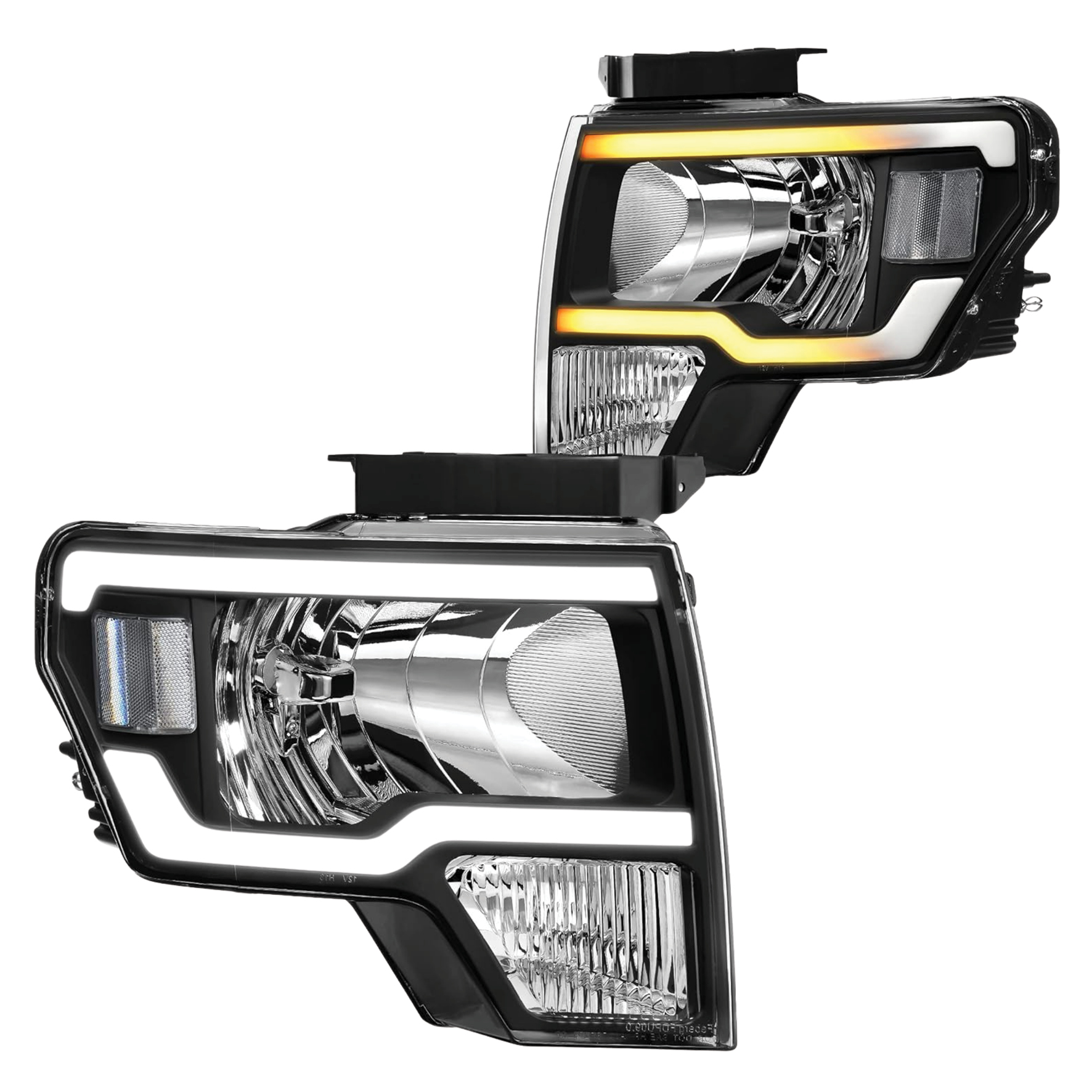 YITAMOTOR® Switchback LED DRL 2009-2014 Ford F150 Headlights Assembly Pair Black Housing Clear Reflector