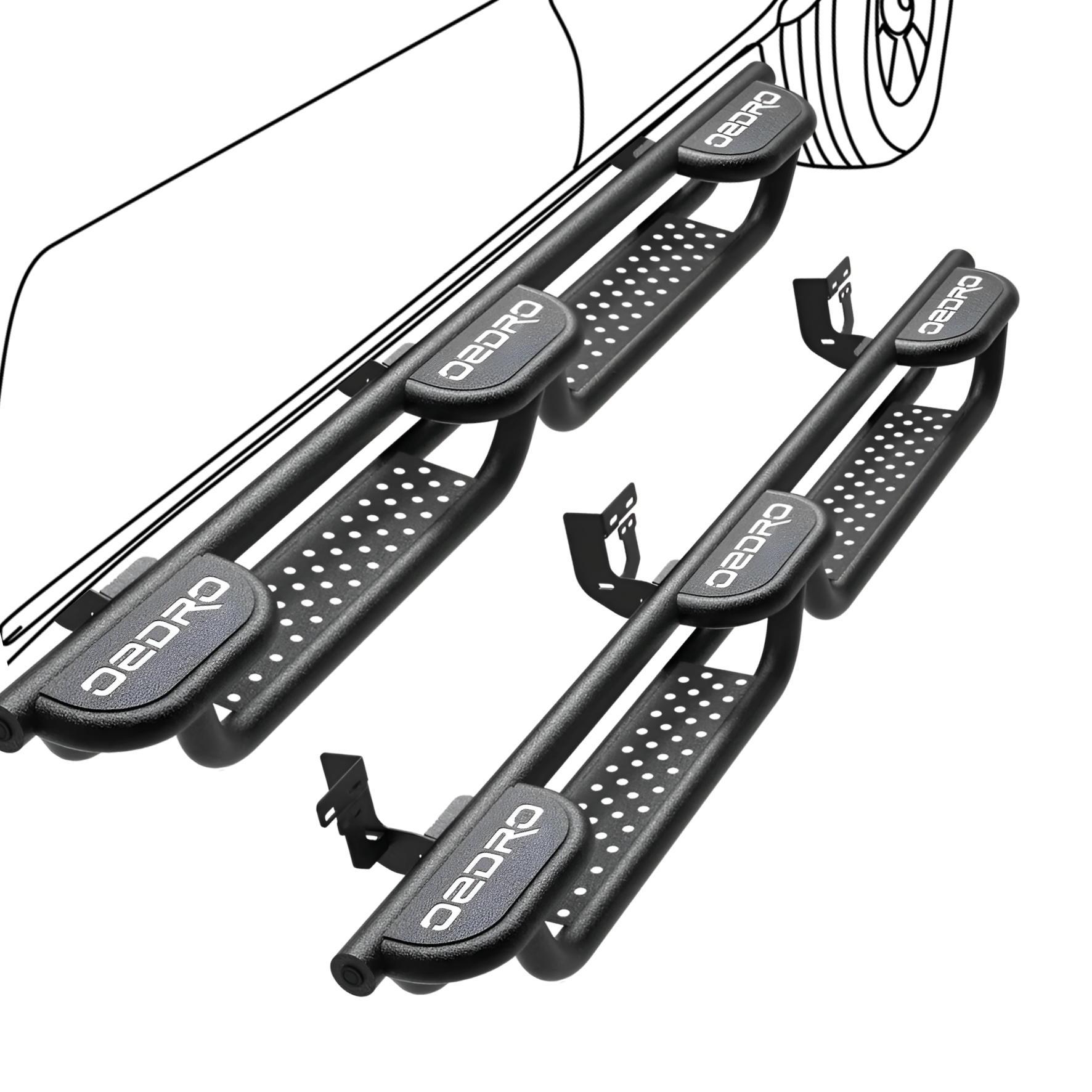 Side view of OEDRO Tri Convex Platform Running Boards Compatible with 2009-2018 Dodge Ram 1500 Crew Cab 2019-2024 Ram 1500 Classic Crew Cab 2010-2026 Ram 2500 3500