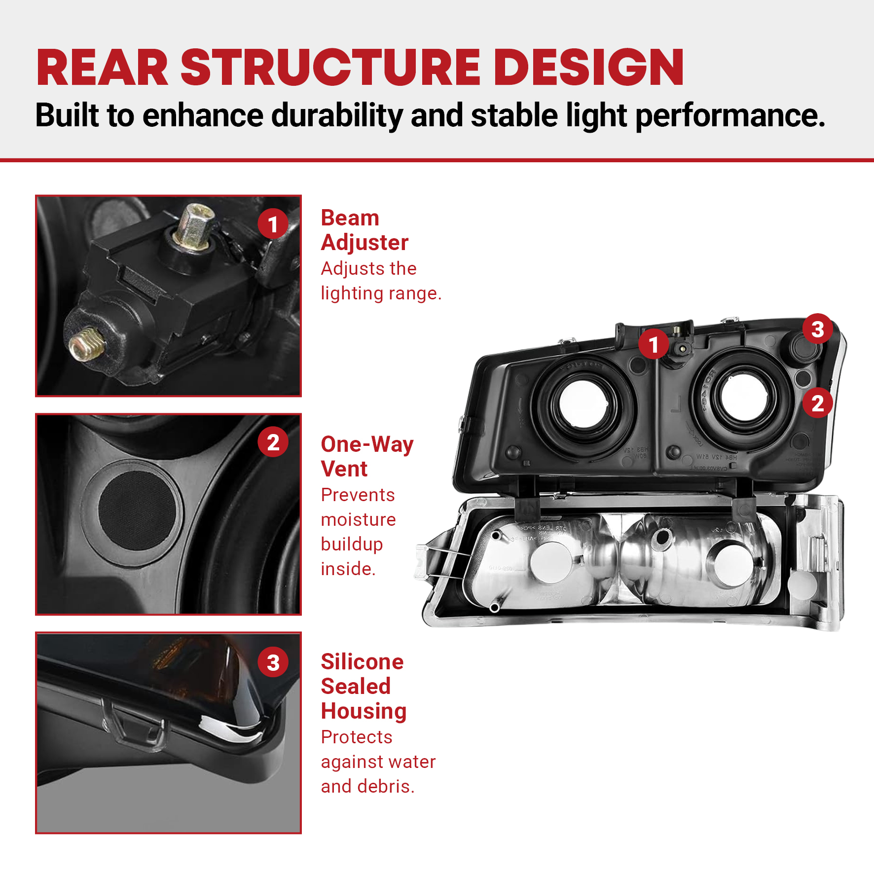 Side view of YITAMOTOR® 2003-2006 Chevy Silverado Avalanche Pickup Headligts Assembly Smoke Lens