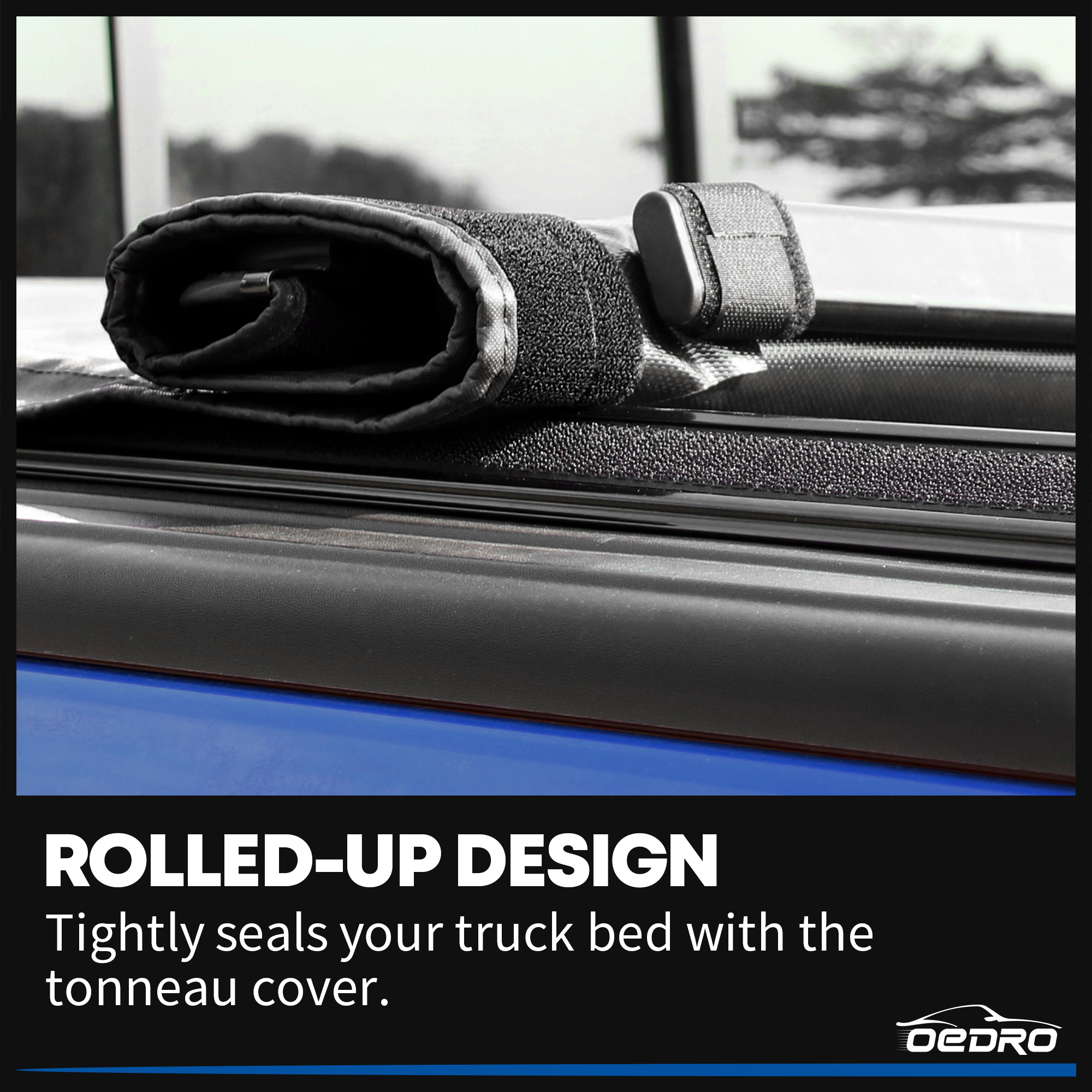 Side view of 5FT Soft Roll-Up Tonneau Cover for Toyota Tacoma (Excl. Trail) 2016-2023, 5ft Bed with Track Rail System, Durable Double-Layer PVC