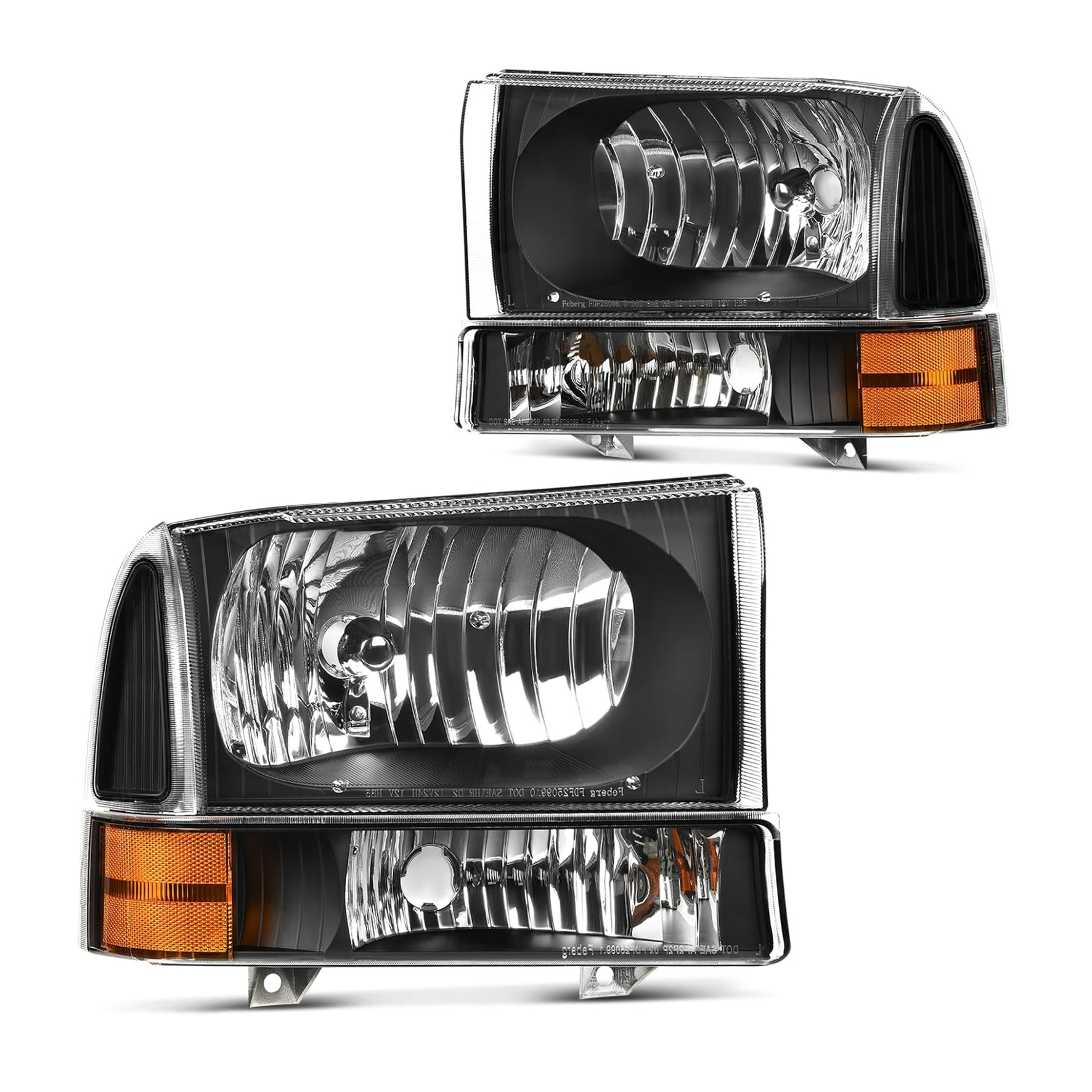 YITAMOTOR® Headlight Assembly Compatible with 1999-2004 Ford F250 F350 F450 F550 Super Duty/2000-2004 Ford Excursion, OE Headlamp Replacement Black Ho