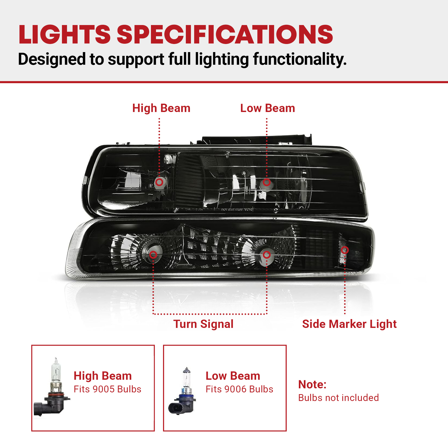 Side view of YITAMOTOR® 1999-2002 Chevy Silverado/2000-2006 Tahoe Suburban Headlights Assembly Smoke Lens