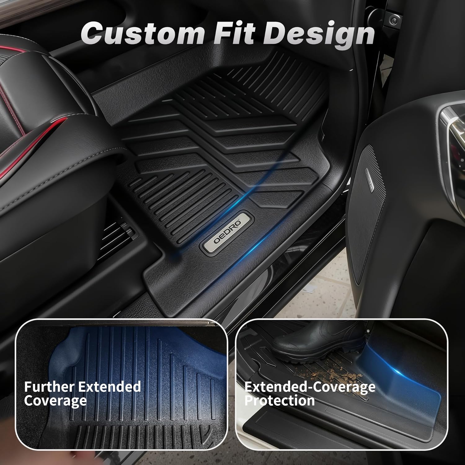 Side view of OEDRO Custom Fit Floor Mats for 2025–2026 Dodge Ram 1500 Crew Cab (compatible  Rear Storage Box), TPE All-Weather Floor Liners