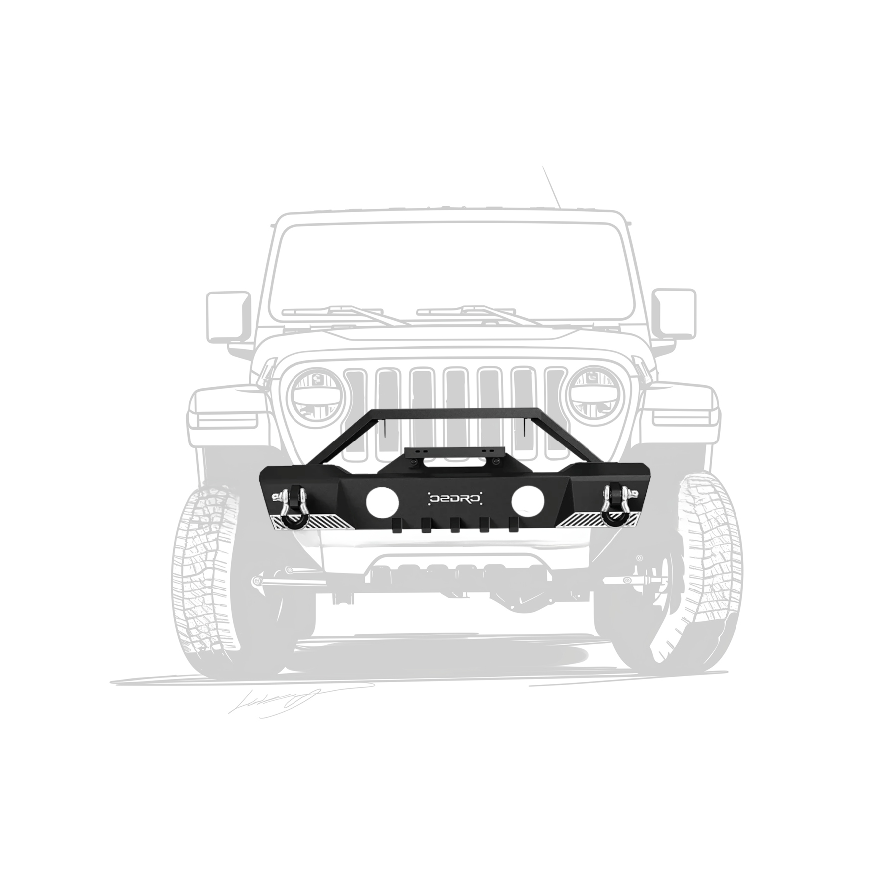 Side view of OEDRO Stubby Front Bumper for 2007-2018 Jeep Wrangler JK & JKU, Off-Road Bumper w/Fog Light Hole & D-Rings & Winch Plate