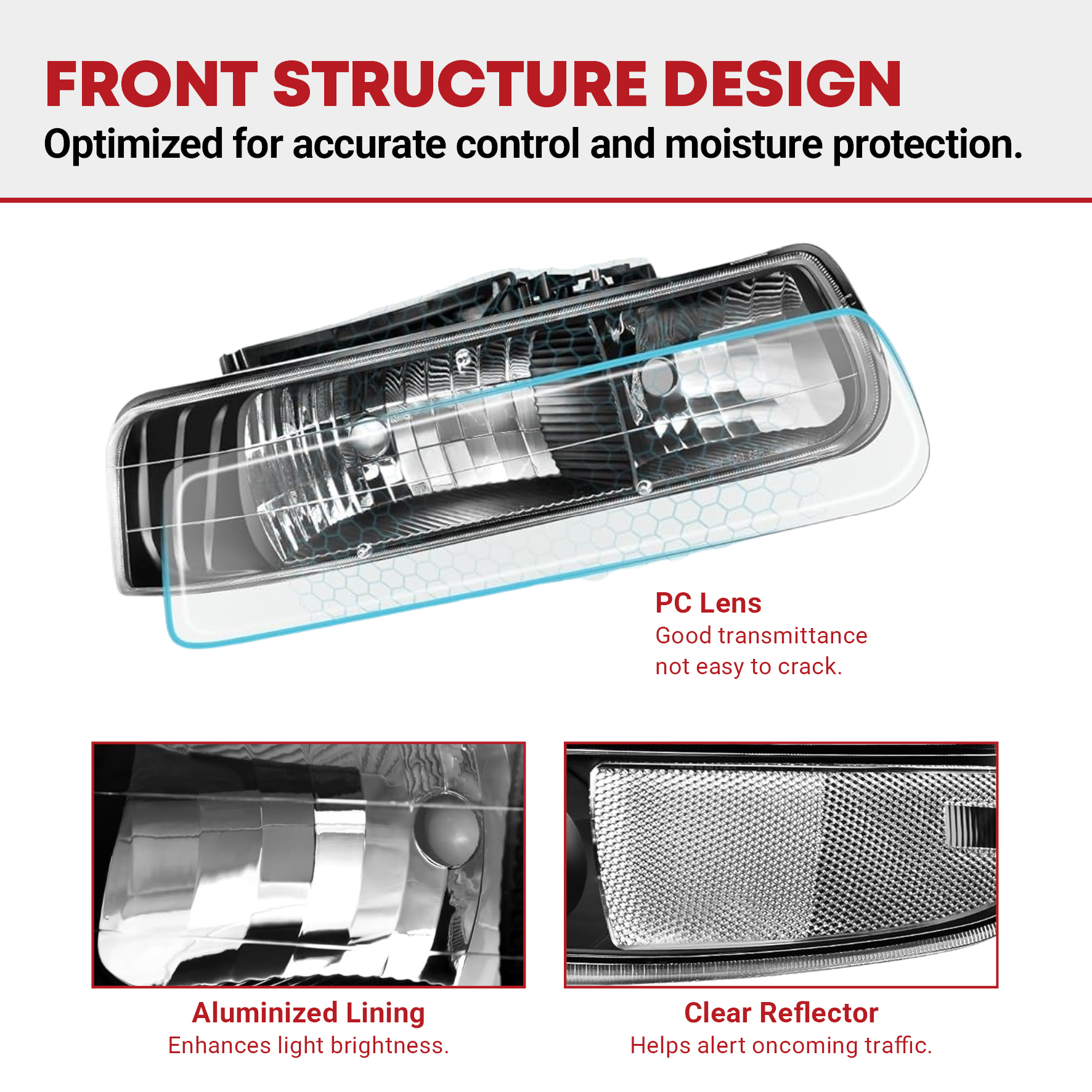 Side view of YITAMOTOR® 1999-2002 Chevy Silverado / 2000-2006 Tahoe Suburban Headlight Assembly Clear Reflector