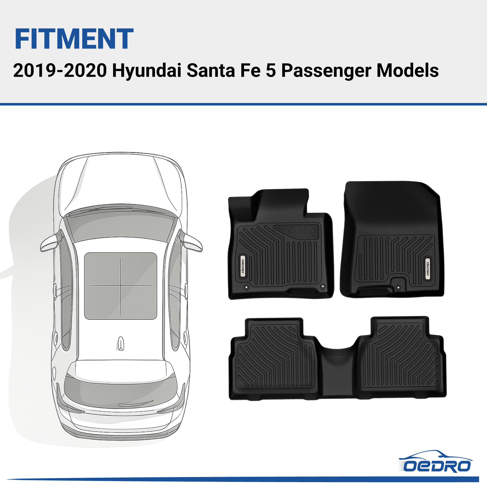 Side view of OEDRO Floor Mats for 2019-2020 Hyundai Santa Fe 5 Passenger Models, Black TPE All-Weather Guard Liner Set