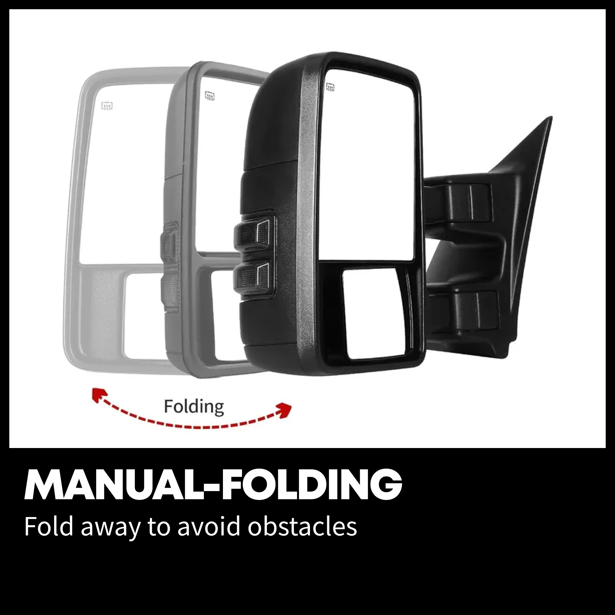 Side view of YITAMOTOR Power Heated Towing Mirrors for 1999-2016 Ford F250 F350 Super Duty | Manual Telescoping & LED Signal