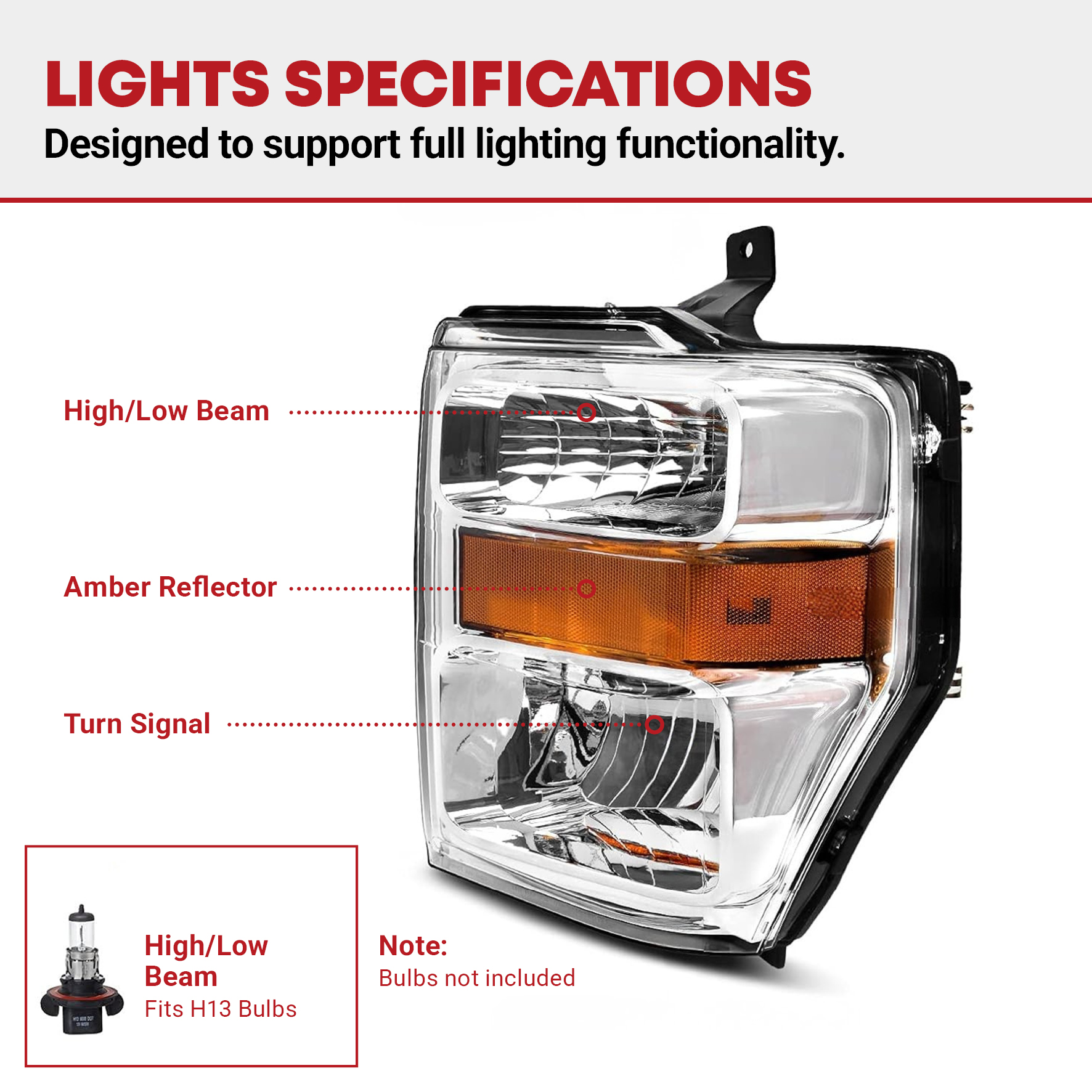 Side view of YITAMOTOR® 2008-2010 Ford F-250 F-350 F-450 F-550 Super Duty Headlights Assembly Chrome Housing