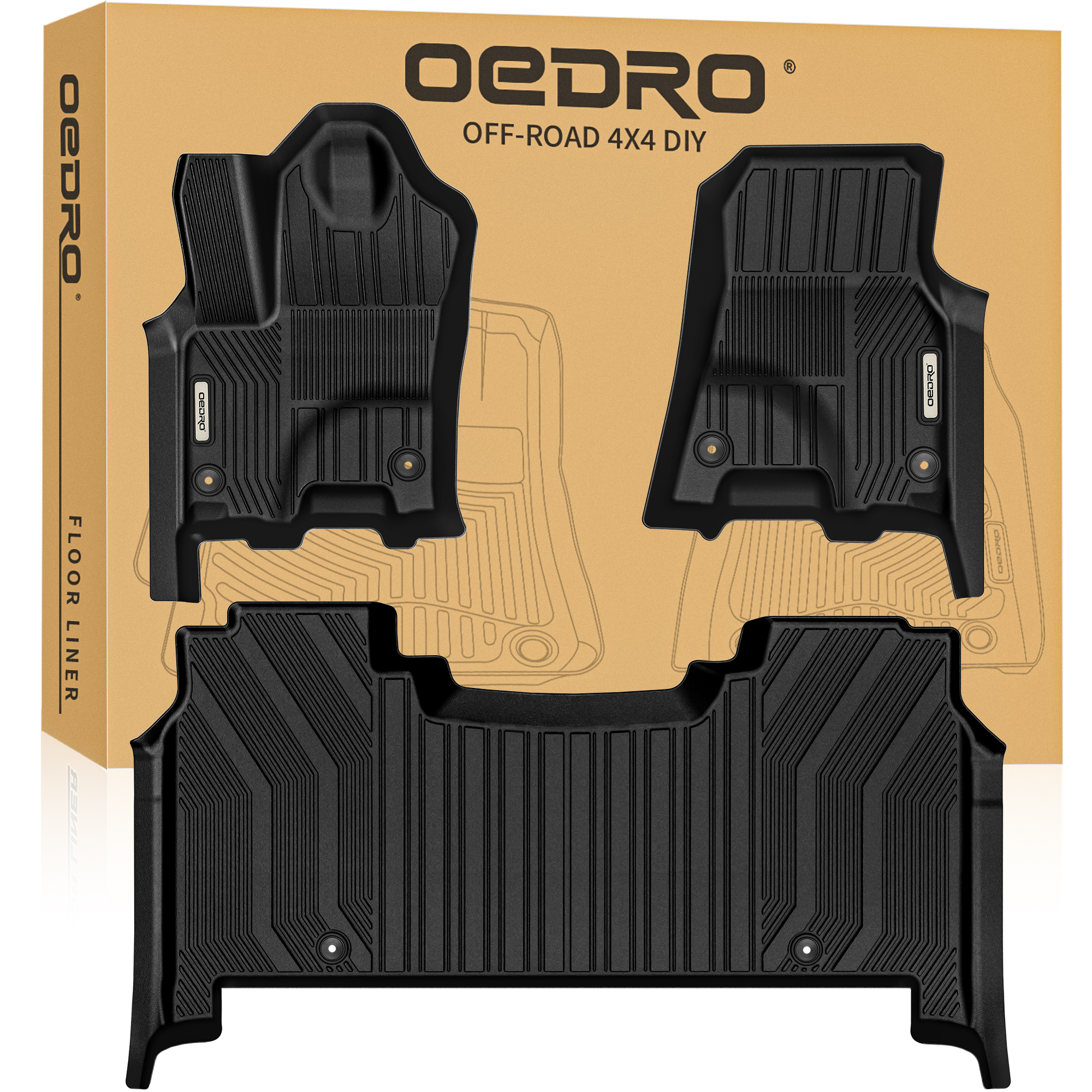 Side view of OEDRO Custom Fit Floor Mats for 2025–2026 Dodge Ram 1500 Crew Cab (compatible  Rear Storage Box), TPE All-Weather Floor Liners
